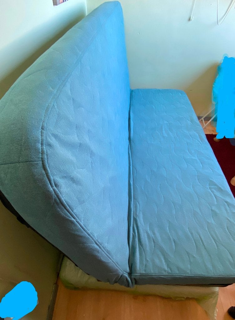 Logeerbed Nyhamn Foammatras Blauw/Grijze Hoes, Huis en Inrichting, Slaapkamer | Slaapbanken, Zo goed als nieuw, 140 cm, 200 cm
