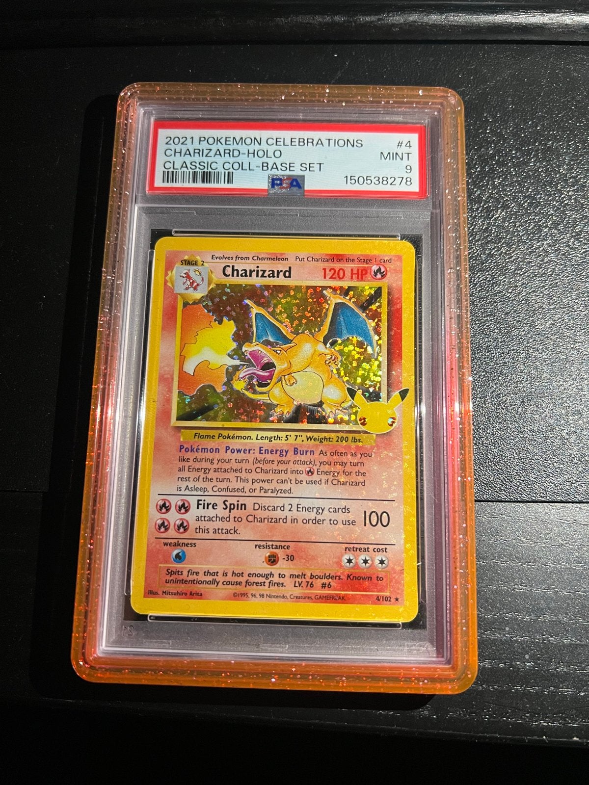 Charizard Holo PSA 9 - 2021 Celebrations Classic Collection, Ophalen of Verzenden, Zo goed als nieuw, Losse kaart, Foil