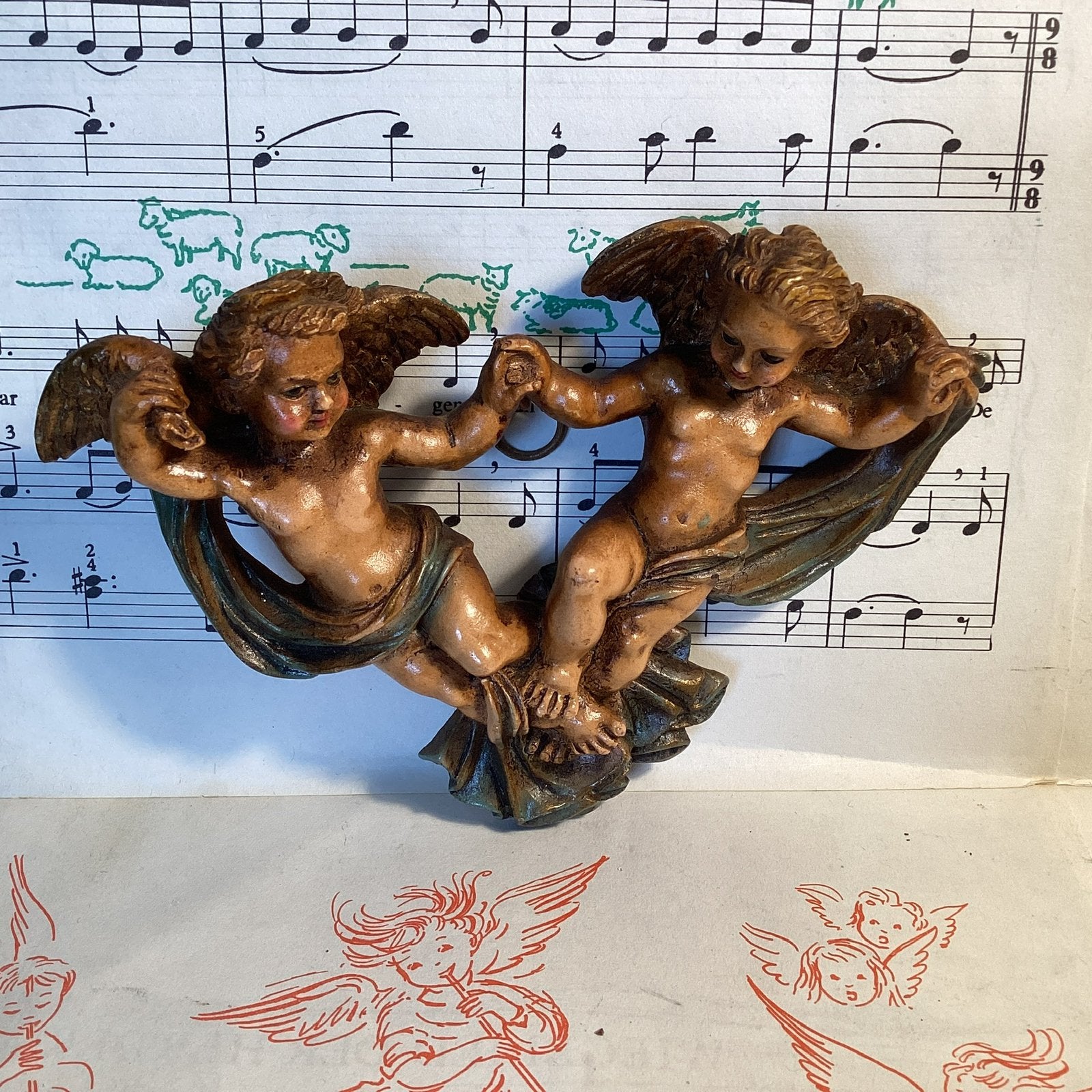 2 antieke putti’s voor aan de muur, Ophalen of Verzenden