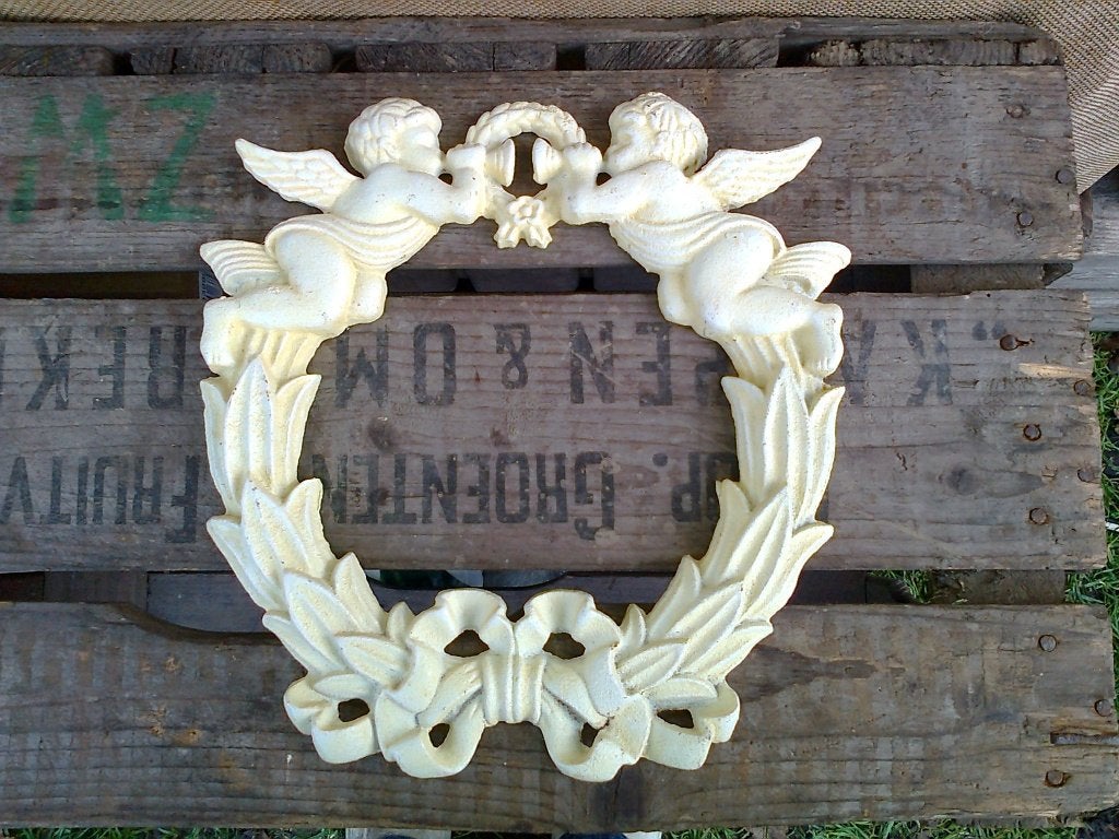 Mooie decoratieve Engelen Krans, crème wit, bruin, gietijzer, Ophalen of Verzenden, Nieuw, Metaal, Overige typen