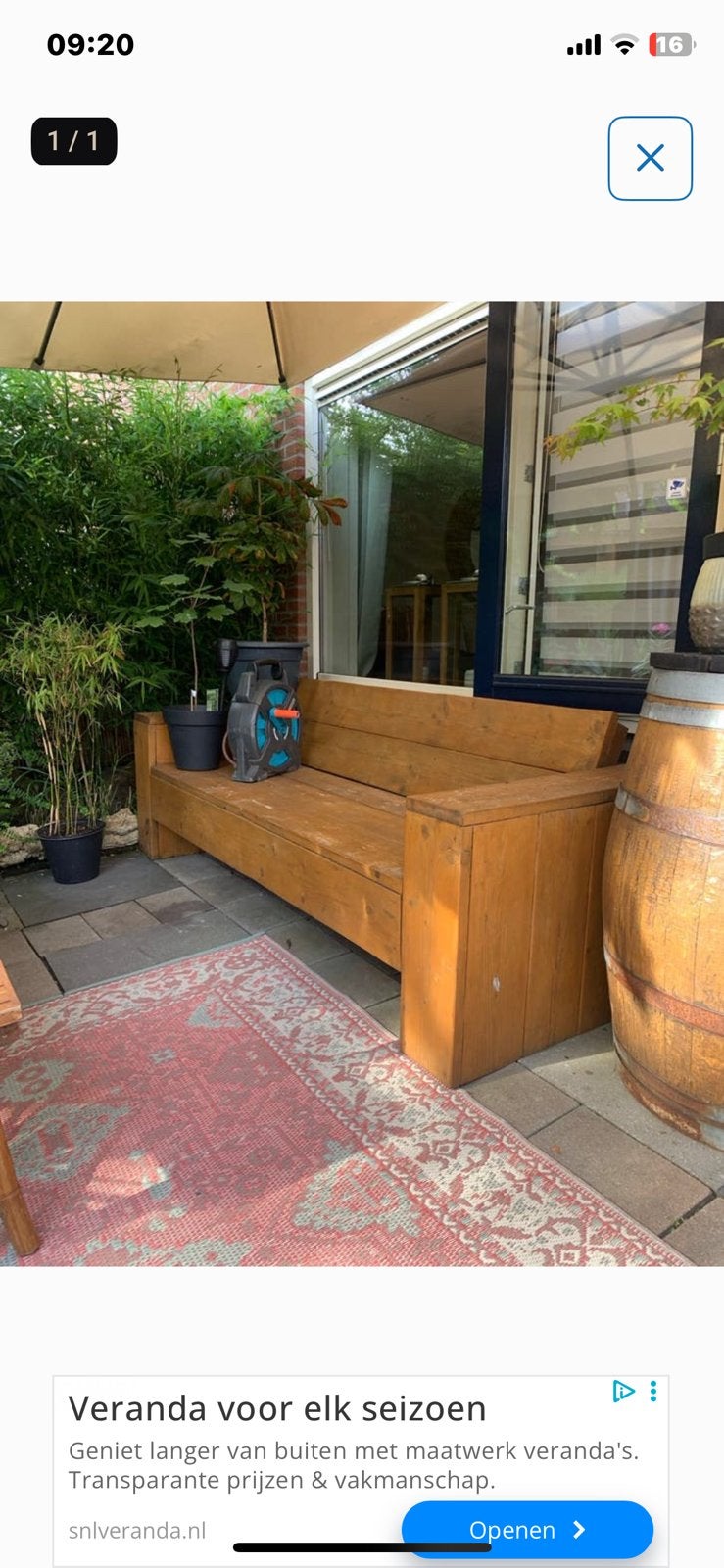 Grote robuuste houten tuinbank, Ophalen, Gebruikt, Hout