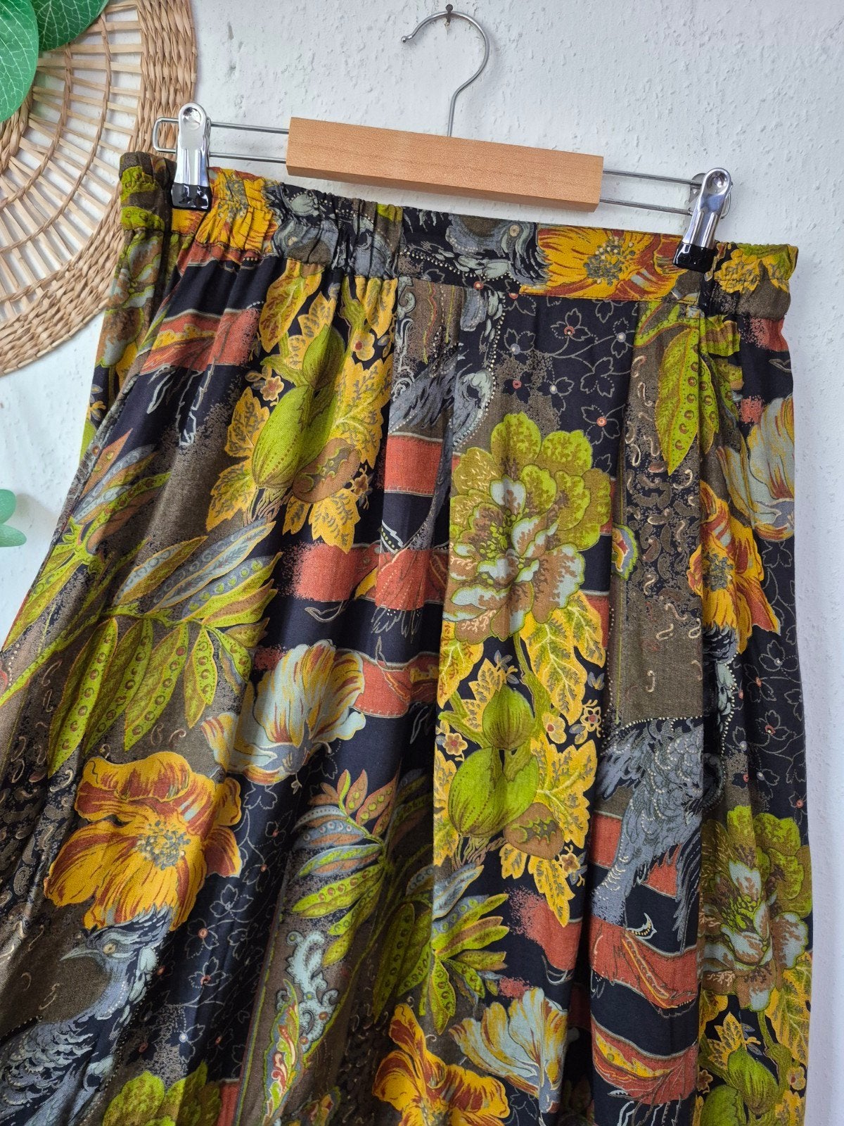 Vintage rok met vogel/bloemen print M/L, Verzenden, Maat 42/44 (L), Zo goed als nieuw, Vintage