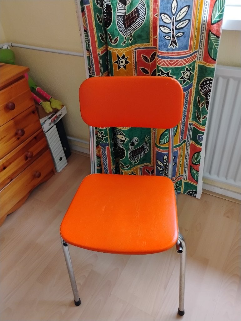 Vintage stoel metaal en oranje kunstleer jaren 60/70, Ophalen, Gebruikt, Overige kleuren, Eén