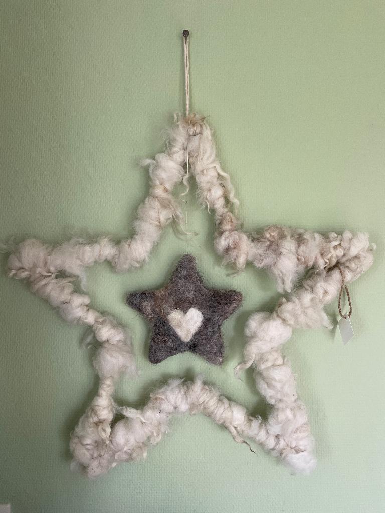 Wand decoratie ster van schapen wol, Ophalen, 60 cm, Nieuw, Natuurlijk materiaal