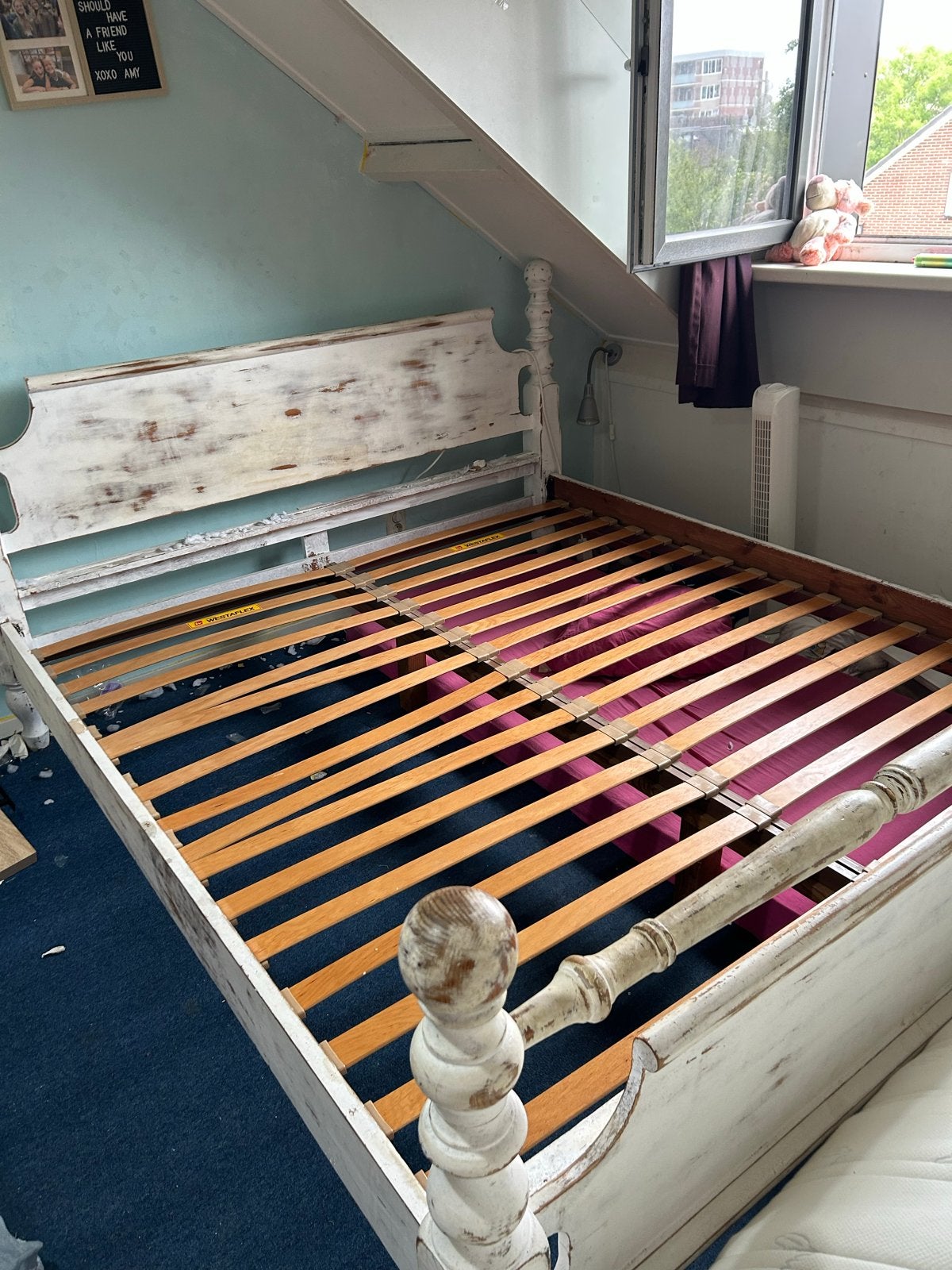 Kingsize bed 180x200 cm - Wit houten frame, Ophalen, Gebruikt, Wit, Tweepersoons