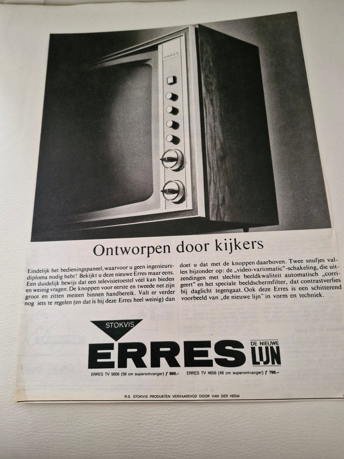 Vintage Erres TV Advertentie - 32 x 24 cm, Ophalen of Verzenden, Gebruikt
