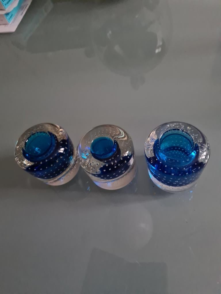 3 x kobalt blauwe mini  spijkerbol vaasjes, Ophalen