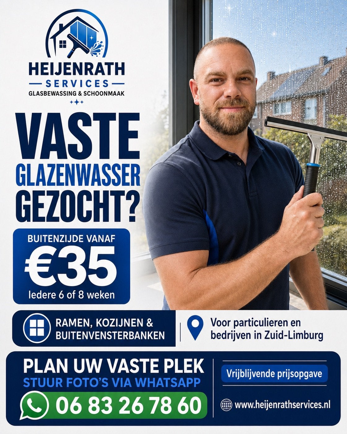 Betrouwbare Glazenwasser | Snelle Service via WhatsApp, Schoonmaken bedrijfsruimte
