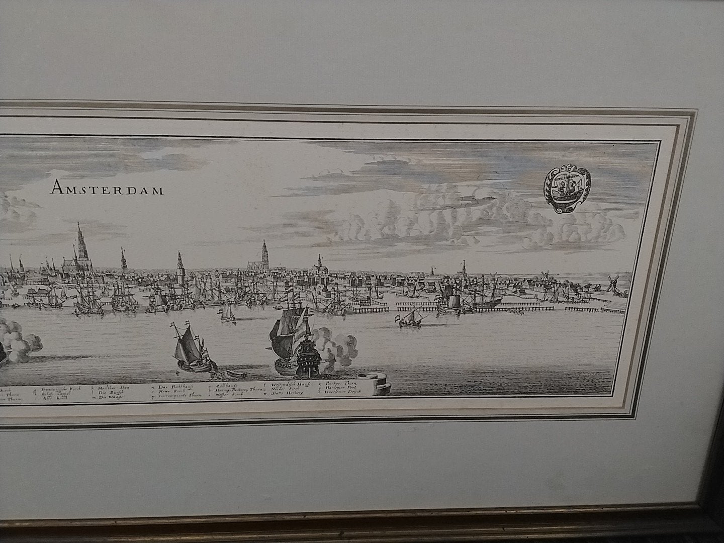 Antieke Gravure Amsterdam Stadsgezicht 18e Eeuw, Antiek en Kunst, Ingelijst, Stadsgezicht, Ophalen of Verzenden, Gravure