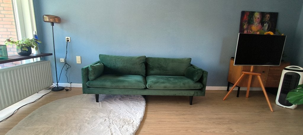 Nette, comfortabele velvet groene driezitsbank, Ophalen, Minder dan 75 cm, Driepersoons, Zo goed als nieuw