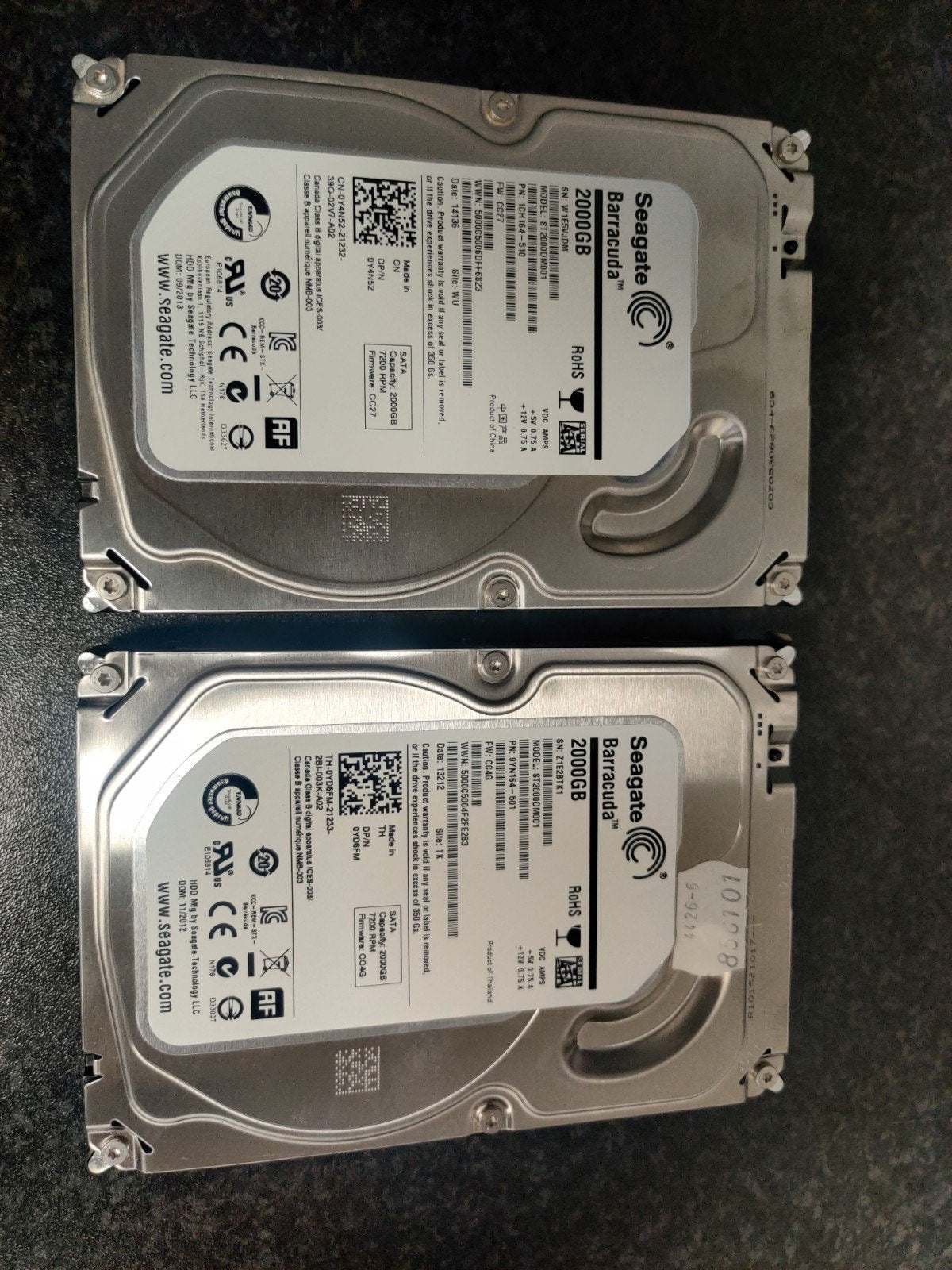 Seagate Barracuda 2TB HDD, 2x, Computers en Software, Harde schijven, Ophalen of Verzenden, Zo goed als nieuw, Desktop