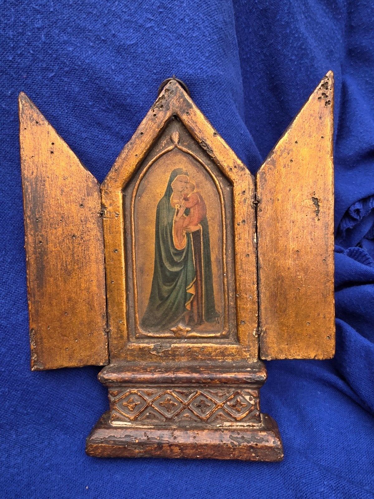 Antiek drieluik Maria met Kind - Houtsnijwerk, Antiek en Kunst, Ophalen of Verzenden