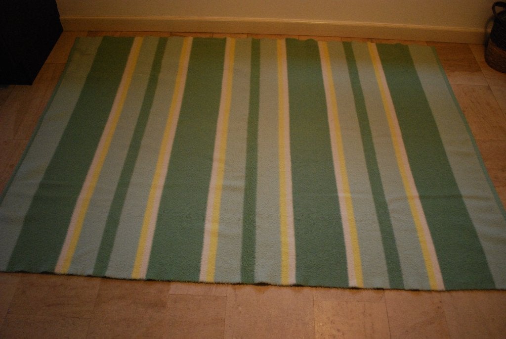 Vintage deken groen geel gestreept Hatema, Gebruikt, 210 cm, Acryl, Groen