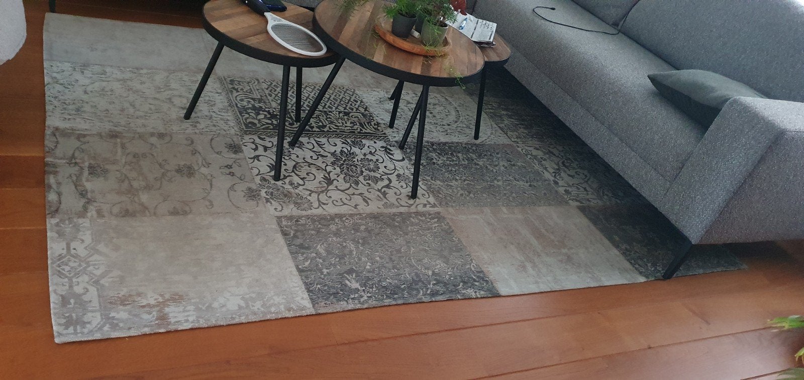 Vloerkleed 1.70 x 2.40m - Grijs/Zand Patchwork Design, Ophalen, Grijs, 150 tot 200 cm, 200 cm of meer