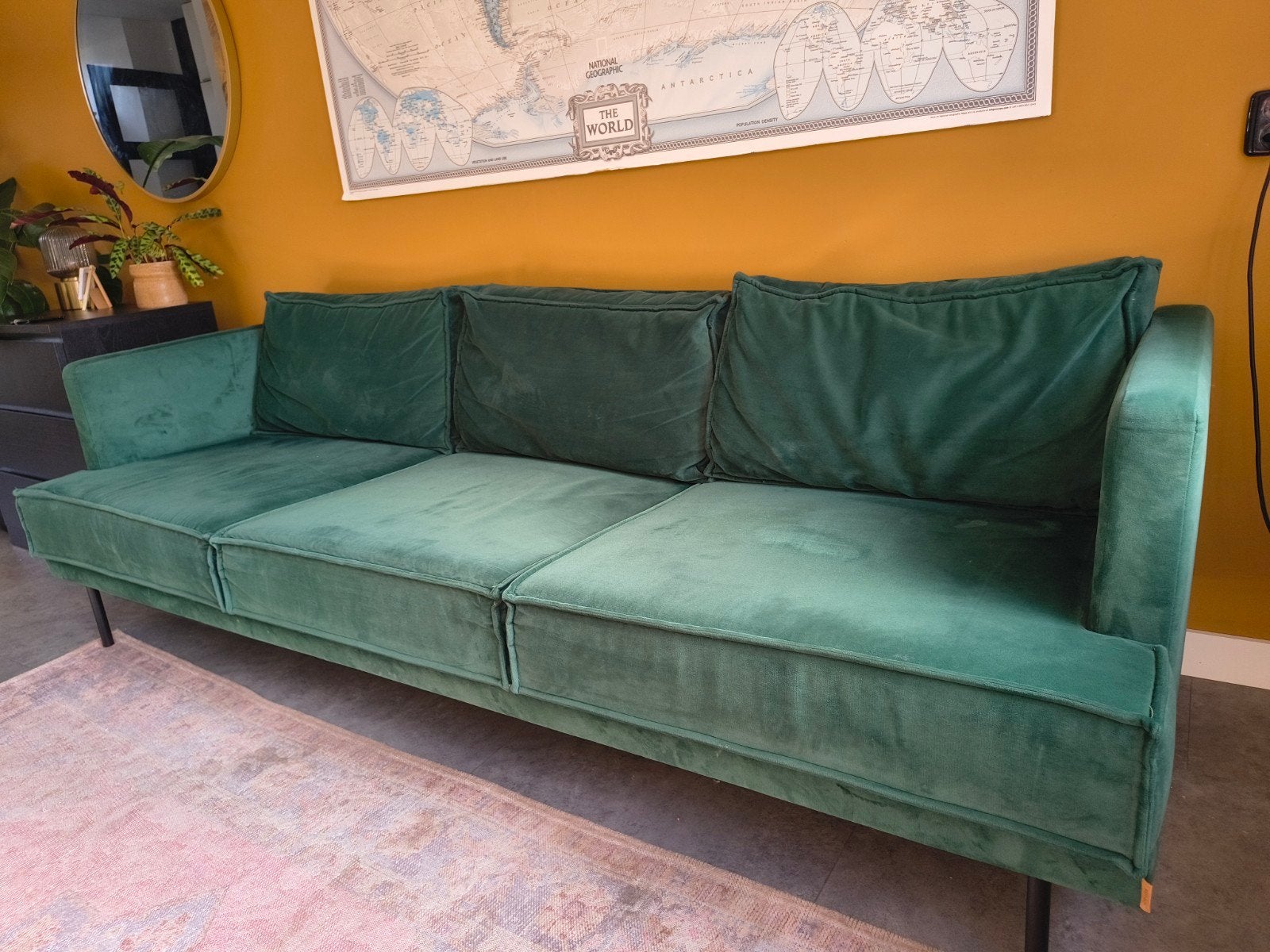 Sissy-Boy bank - Groen velvet - 240 cm, Huis en Inrichting, Ophalen, 250 tot 300 cm, Gebruikt, Driepersoons