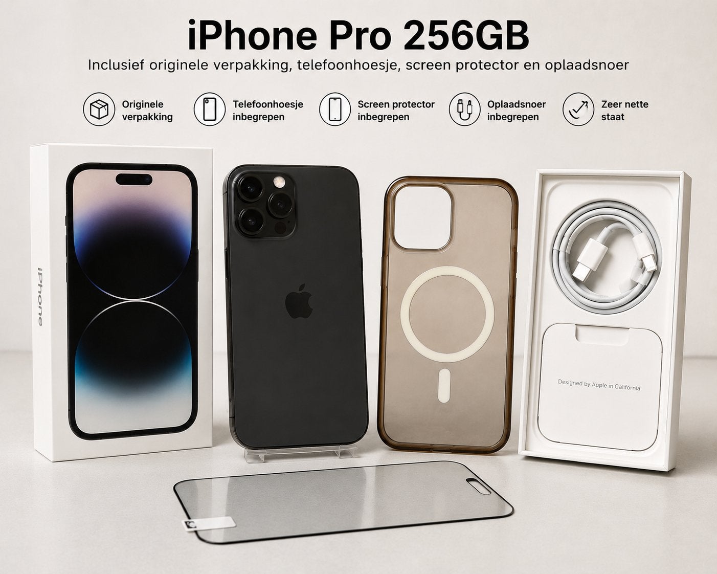 iPhone Pro 256GB - Inclusief accessoires, in krasvrije staat, Telecommunicatie, Mobiele telefoons | Apple iPhone, 256 GB, IPhone 14 Pro