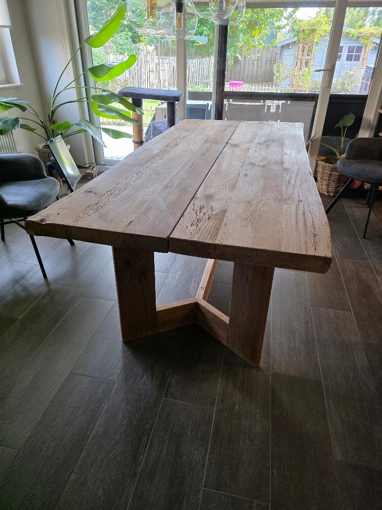 Prachtige volhouten eettafel – 220 x 100 cm, Ophalen, Robuust, volhout, rustiek, massief, 200 cm of meer, 50 tot 100 cm