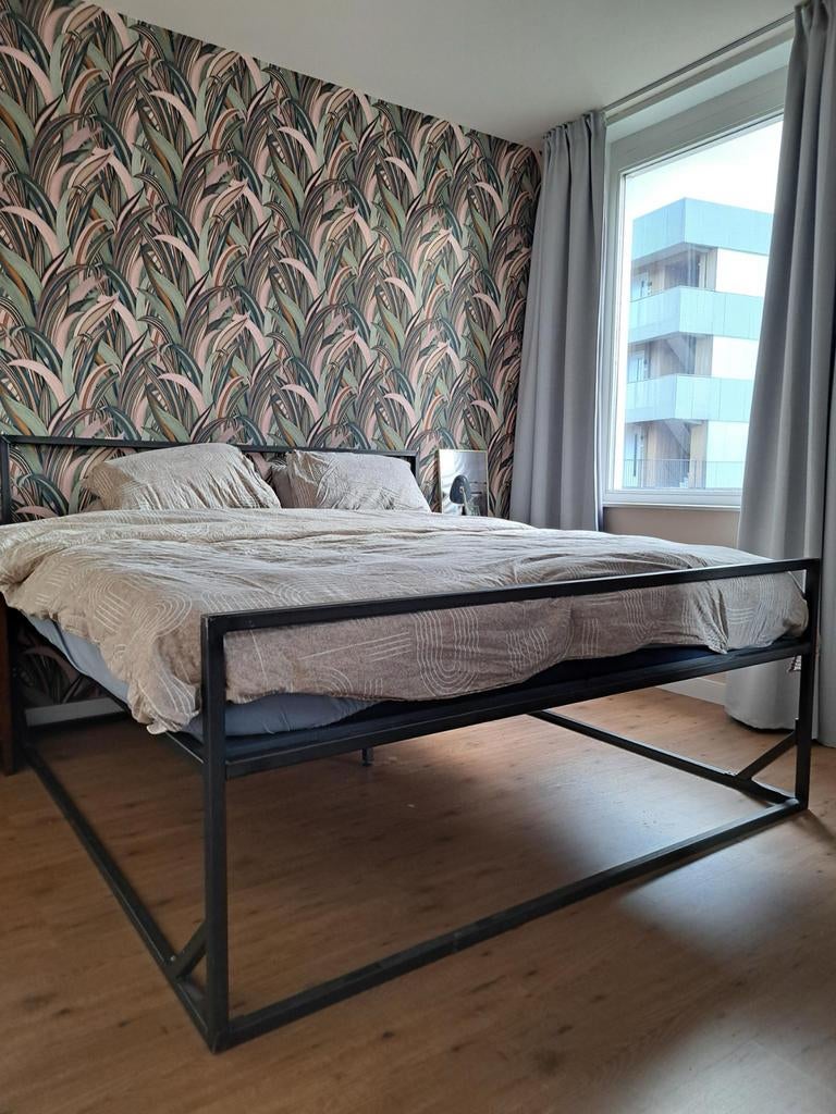 Op maat gemaakt tweepersoonsbedframe + auping spiraalbodem, Ophalen, Gebruikt, Overige kleuren, Tweepersoons