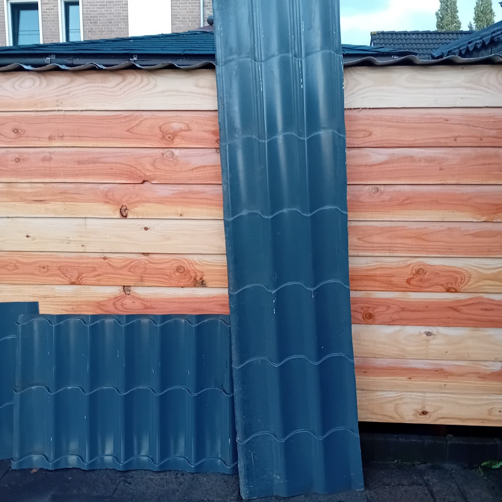 Blauwe dakpanplaten -, Dakplaat of Dakpanplaat, Gebruikt, Ophalen of Verzenden, Minder dan 5 m²