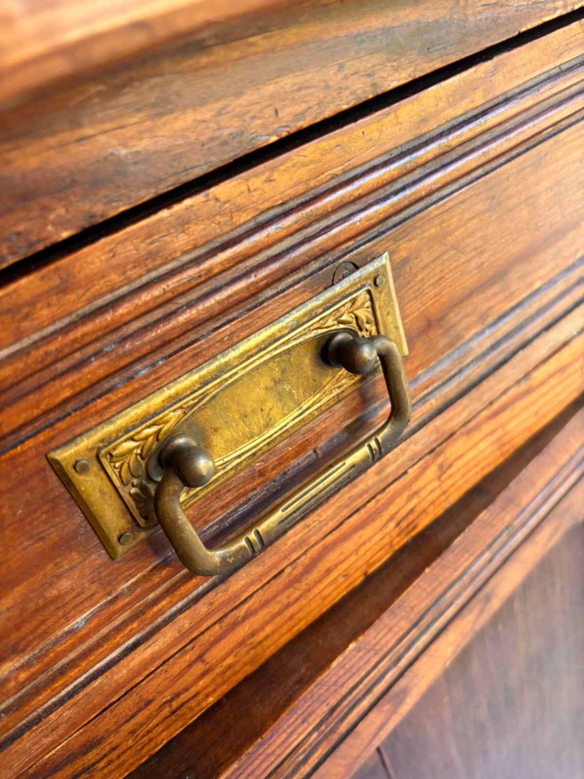 Vintage Solid Wood Cabinet with Original Brass, Ophalen