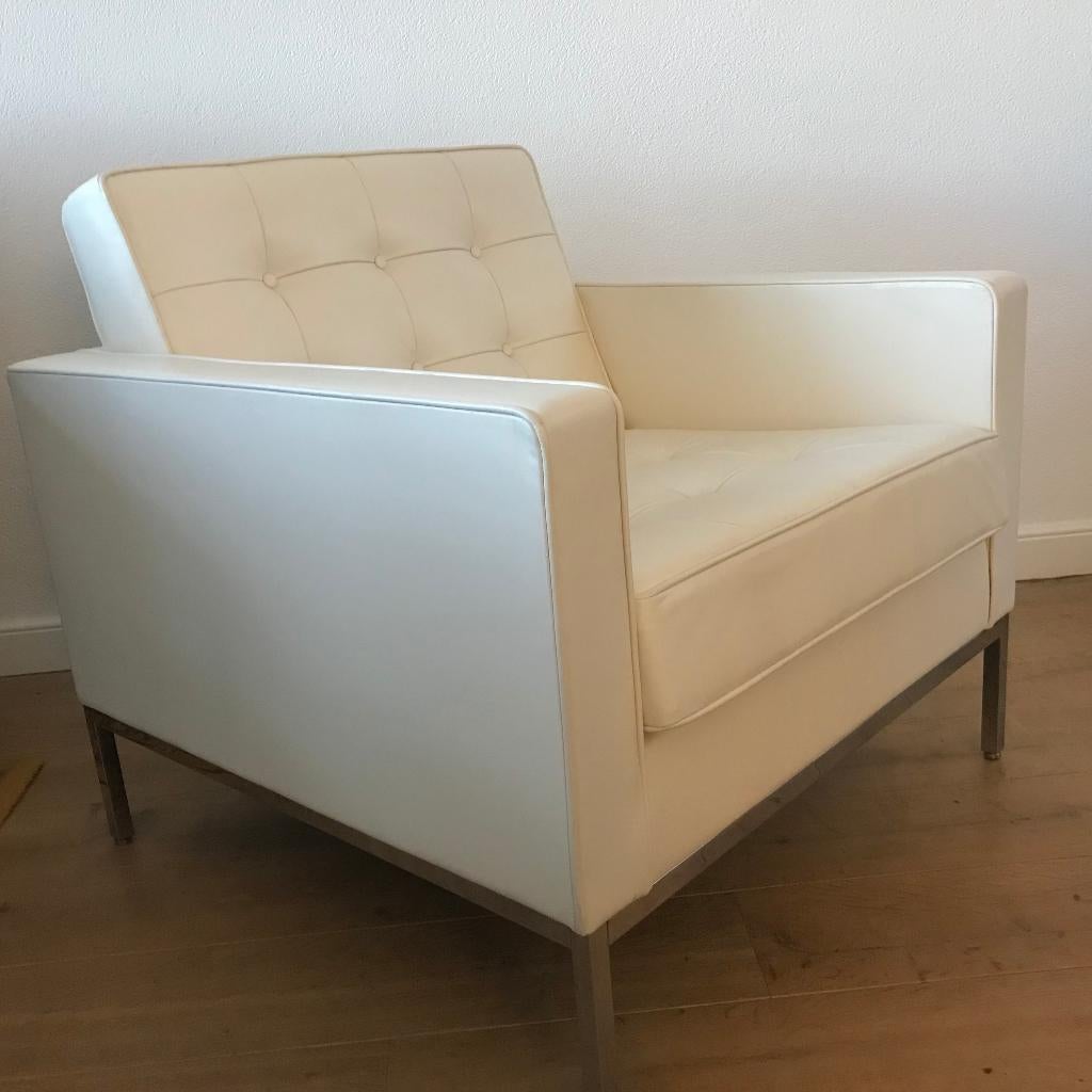 Florence Knoll lounge chair fauteuil leer gebroken wit, Ophalen, Gebruikt, Leer, Nvt