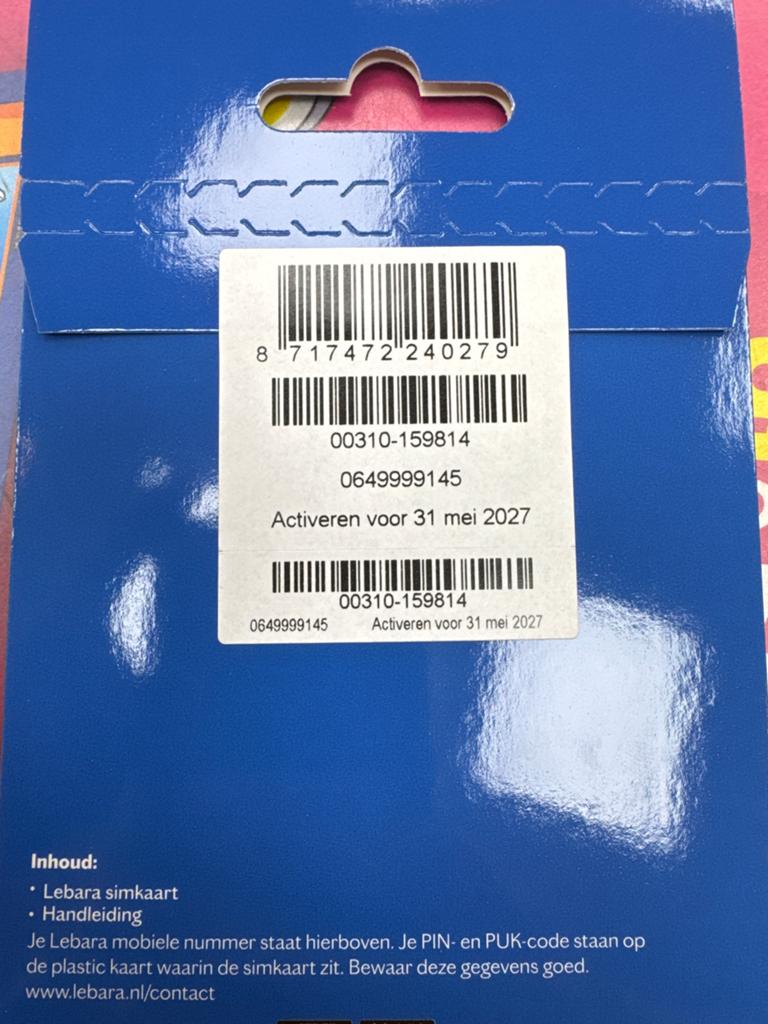 Lebara Simkaart met uniek nummer 06-49999145, Ophalen of Verzenden, Nieuw, Overige providers, Simkaart