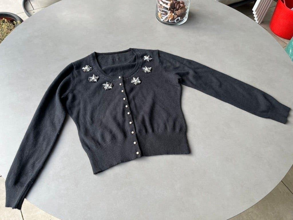 Zwart katoen/angora Uno Due vestje, maat L / 42, Kleding | Dames, Truien en Vesten, Verzenden, Zwart, Maat 42/44 (L), Zo goed als nieuw