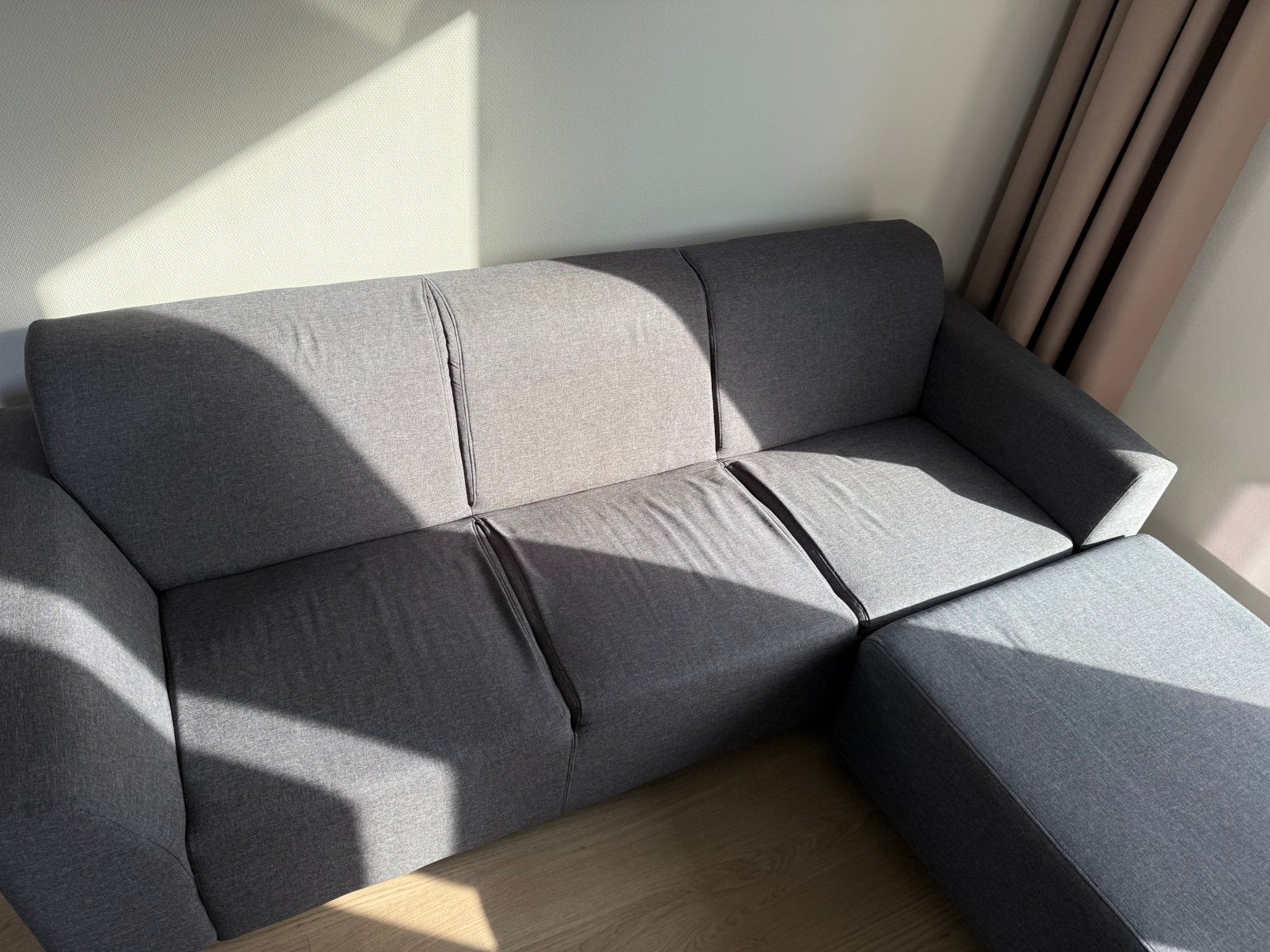 Grey L-shaped sofa – 226 cm – good condition, Ophalen, Gebruikt, Driepersoons, 75 tot 100 cm