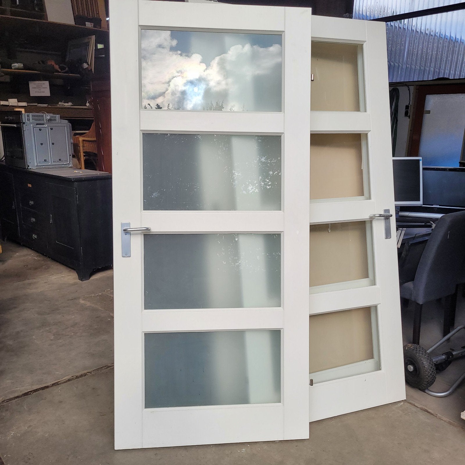 3 opdek deuren met glas, Ophalen of Verzenden, Hout, 75 tot 150 cm, Deurkozijn