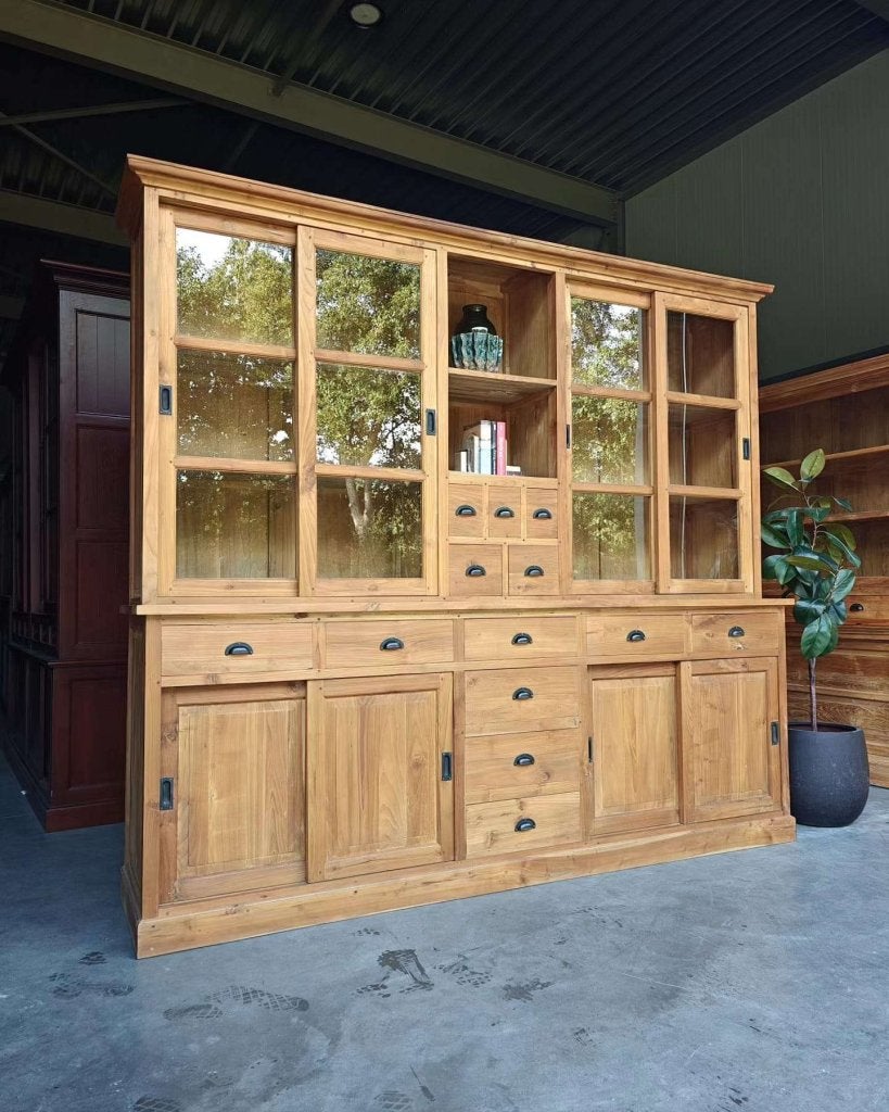 Grote teakhouten winkelkast | Apothekerskast #0858, -, 200 cm of meer, -, Met lade(s)