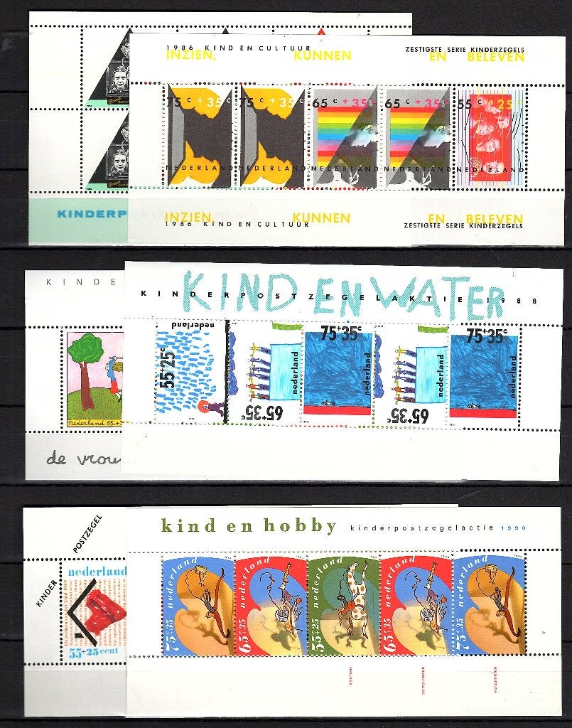 Kinderblokken 1985 tem 1990 postfris, Postzegels en Munten, Postzegels | Nederland, Ophalen of Verzenden, Na 1940, Postfris