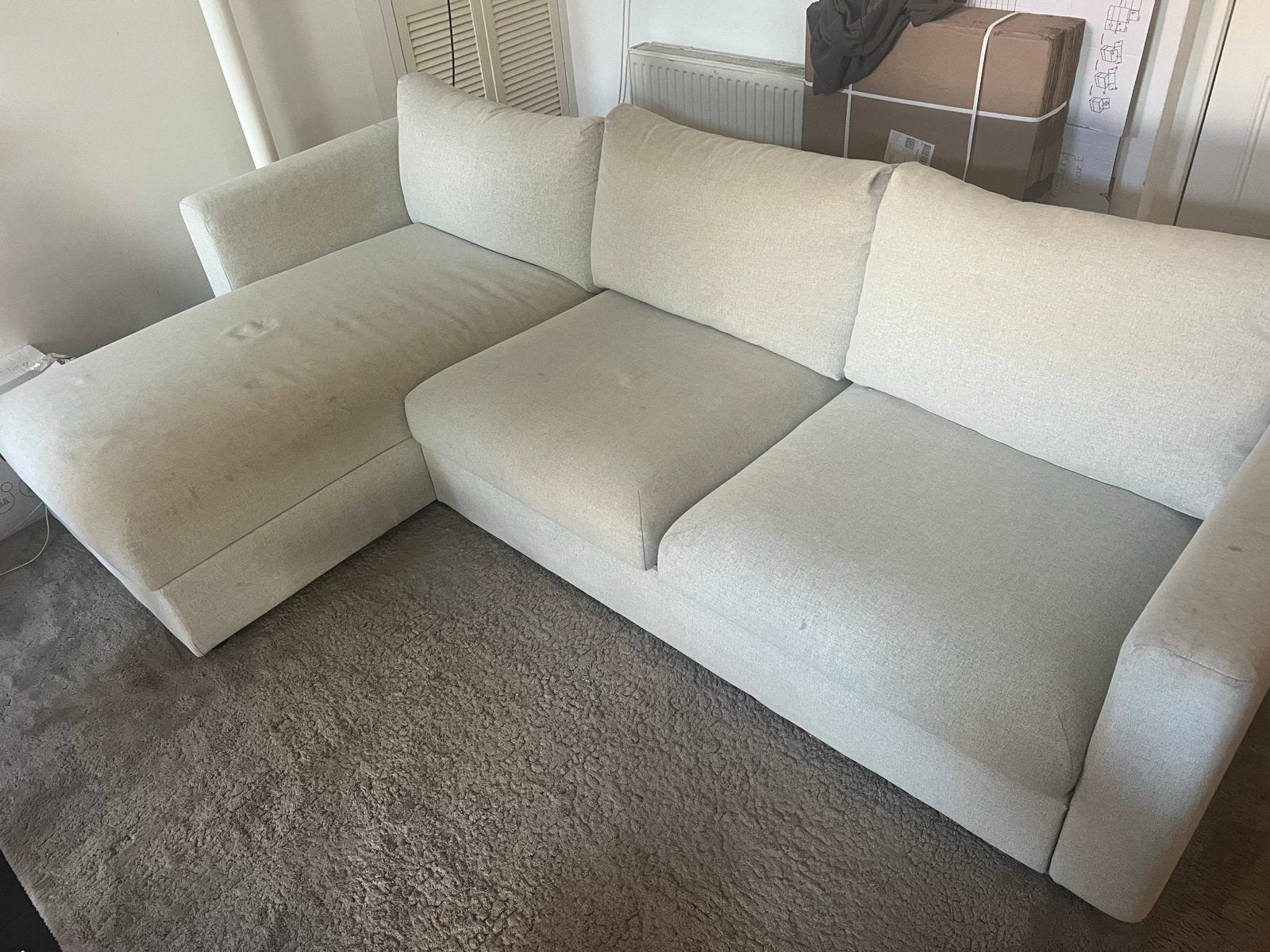 IKEA Vimle 3-zits slaapbank met chaise longue, Gebruikt, Beige, Tweepersoons, Ophalen of Verzenden