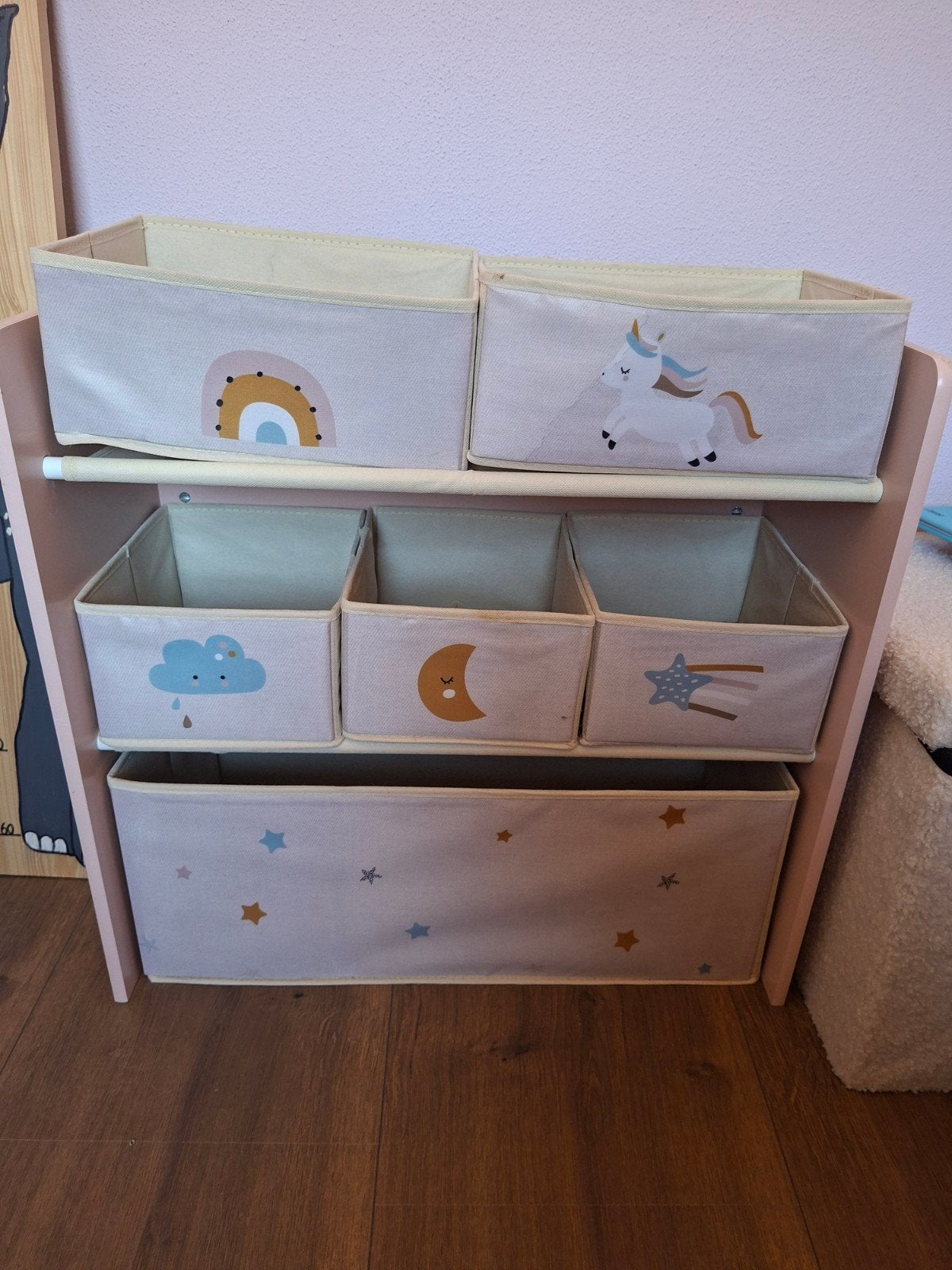 petit amelie Kinderopbergrek/speelgoedkast met 6 stoffen ba, Ophalen, Zo goed als nieuw, Kast