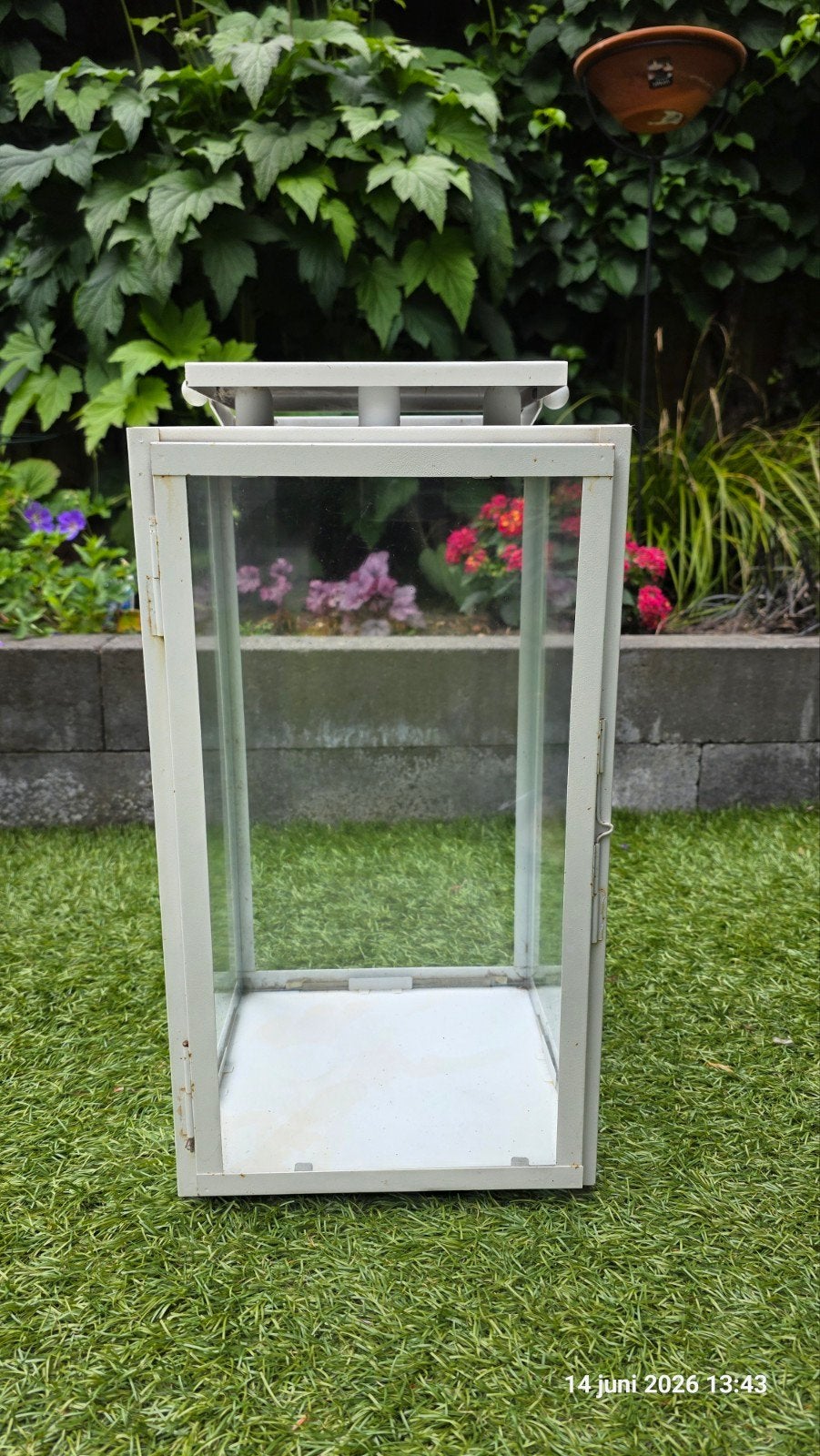 Windlicht wijt ijzer, Huis en Inrichting, Woonaccessoires | Kandelaars en Kaarsen, Ophalen of Verzenden, Metaal, 25 tot 50 cm