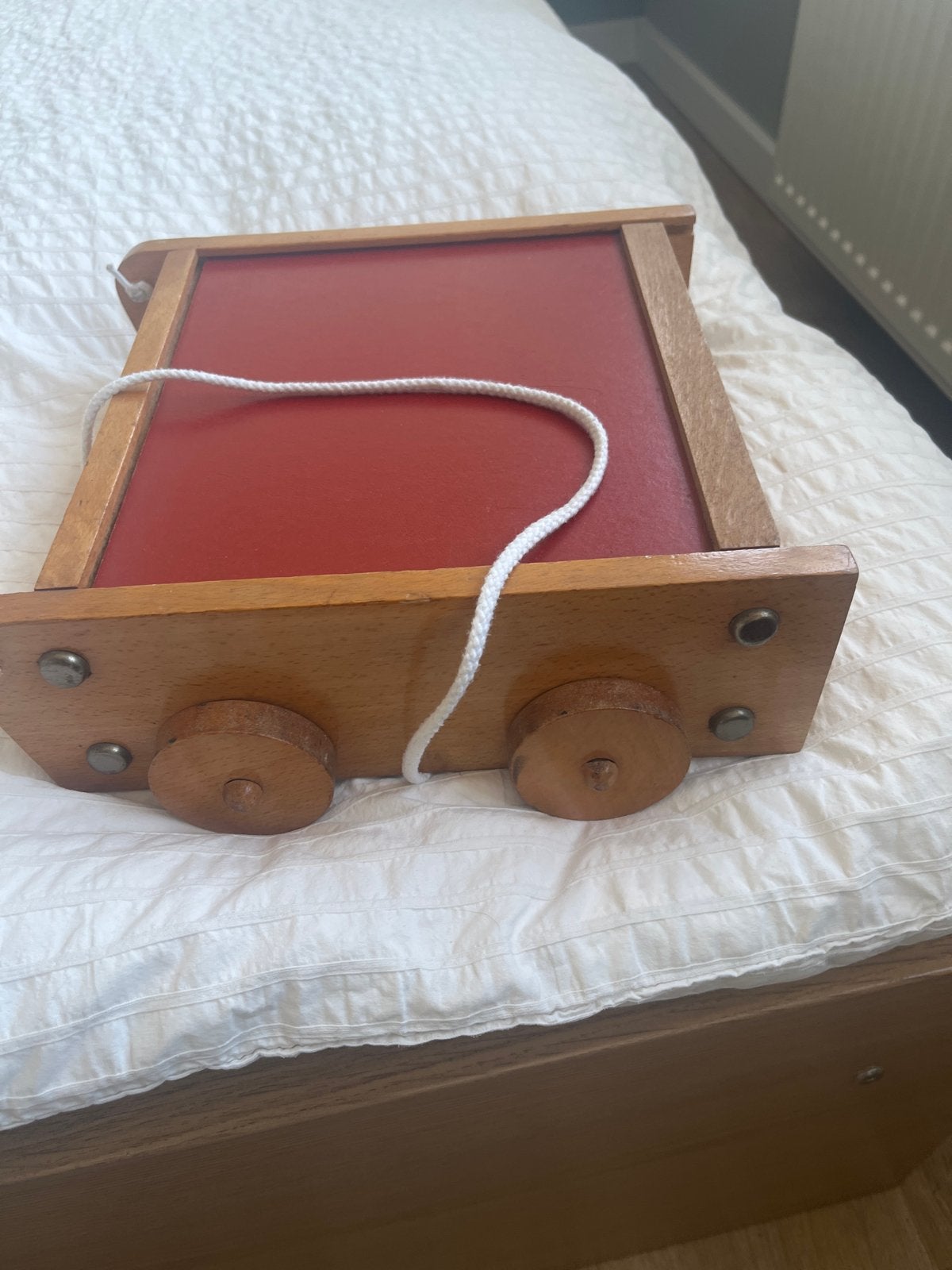 Houten trekkar met bouwblokken, Ophalen of Verzenden, Gebruikt, Duw- of Trekspeelgoed