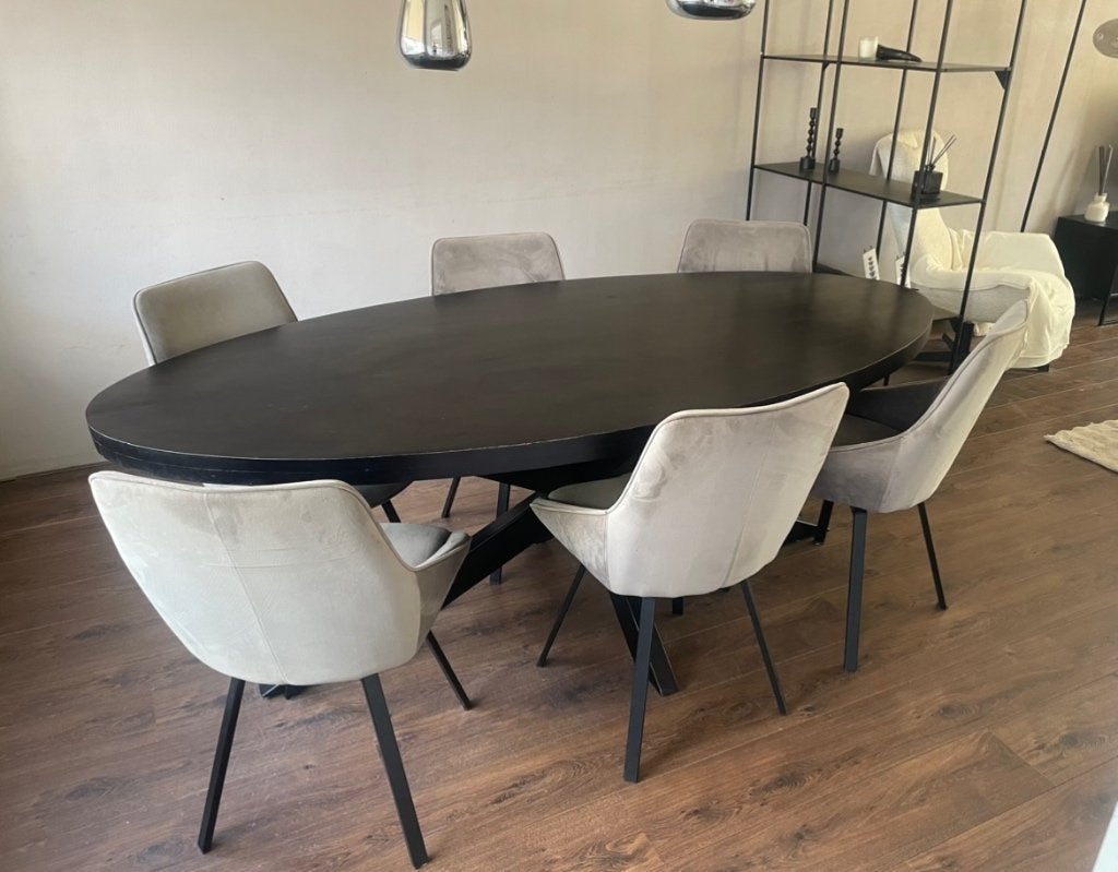 6 fluwelen draaistoelen met armleuning (olifant-grijs), Huis en Inrichting, Ophalen, Vijf, Zes of meer stoelen, Hotel chique, Zo goed als nieuw
