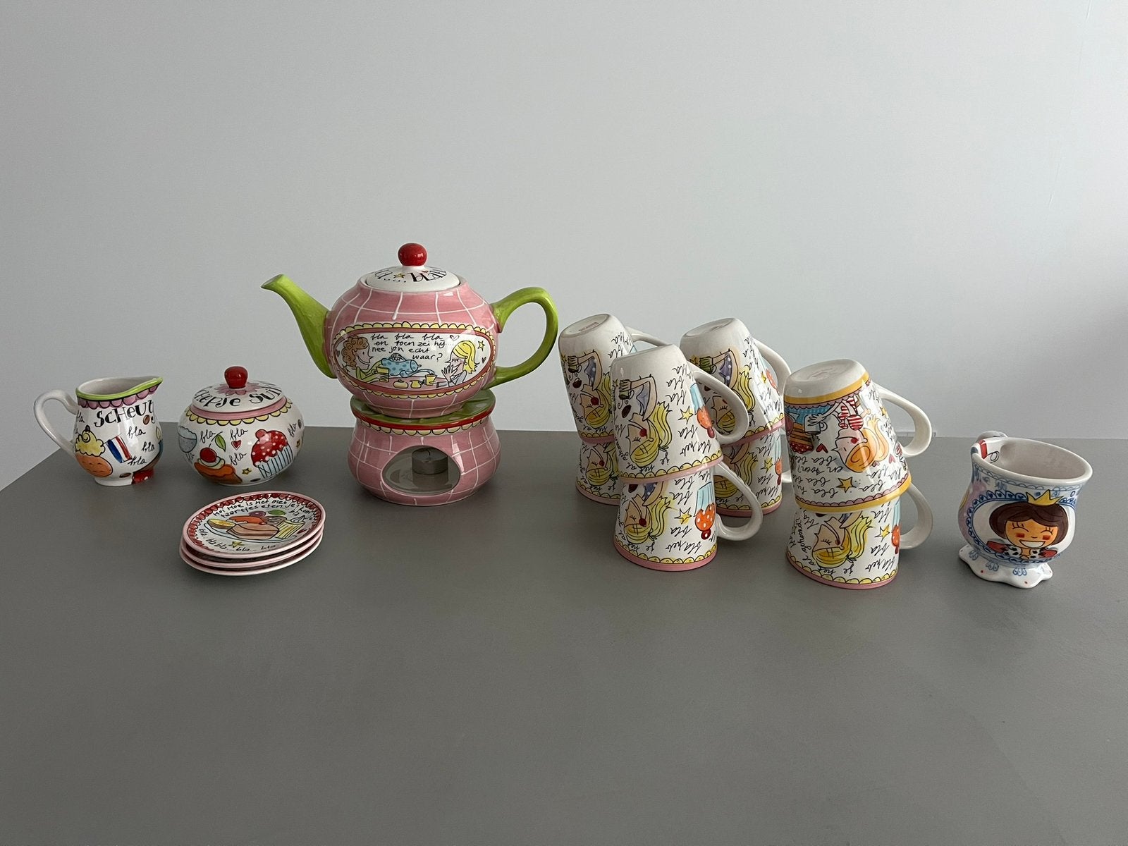 Blond theepot bekers servies suiker melk kan, Huis en Inrichting, Ophalen, Zo goed als nieuw, Blond Amsterdam