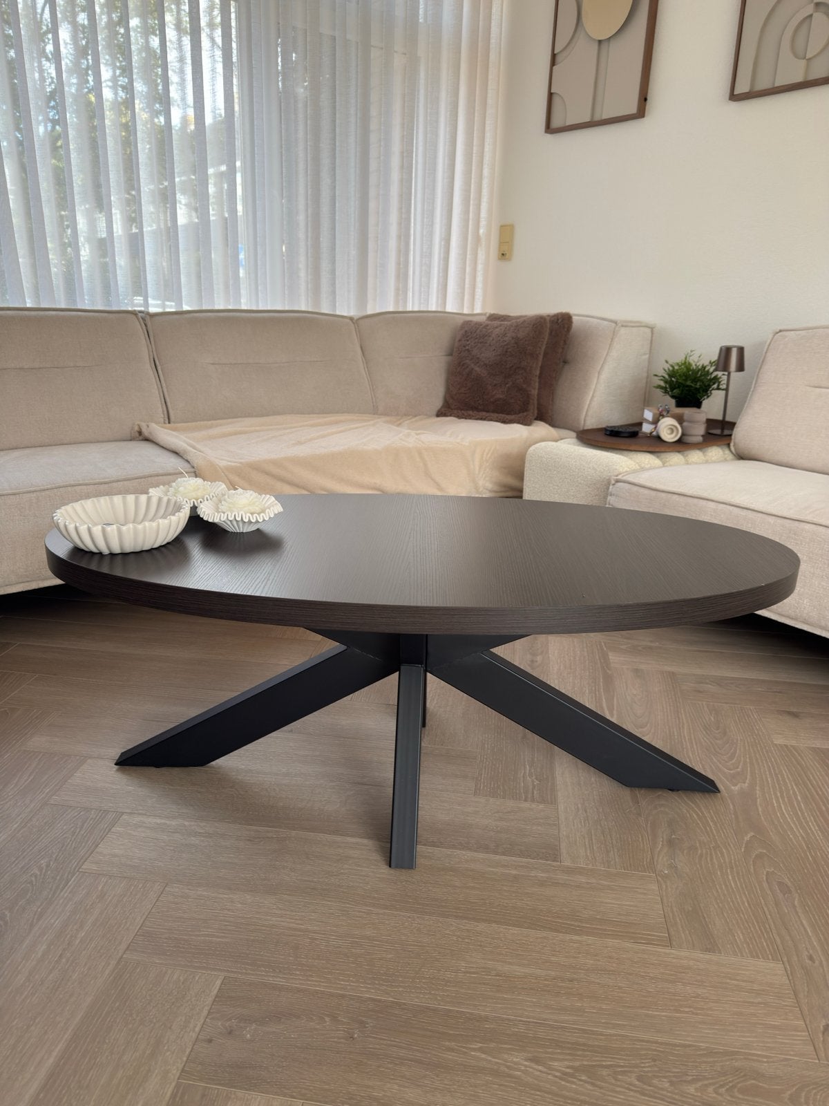 Ronde eettafel en ovale salontafel - 120 cm, Ophalen, Gebruikt, Rond, 100 tot 150 cm