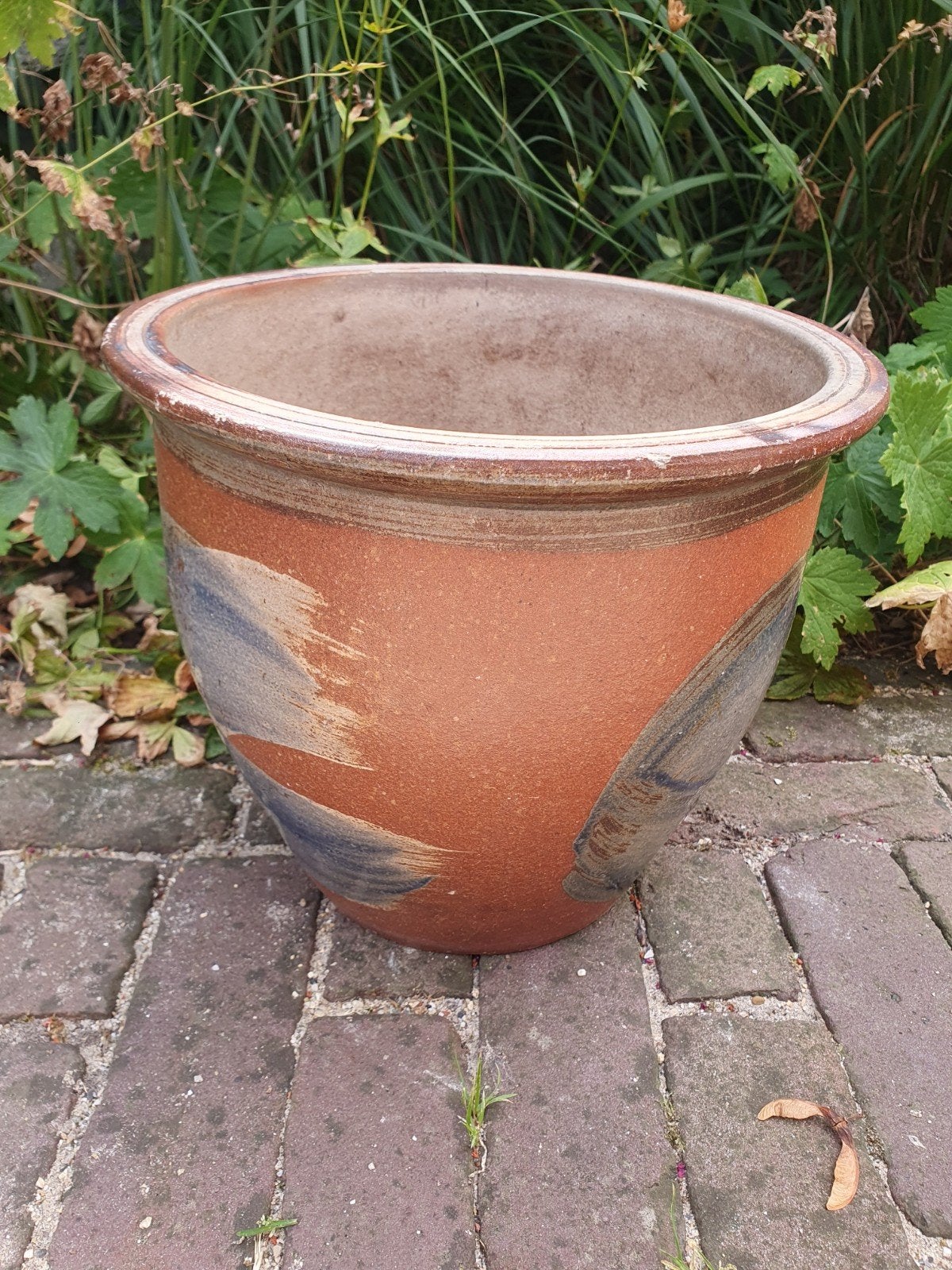 Grote vintage handgedraaide keramieken bloempot, Tuin en Terras, Ophalen, Steen, Minder dan 30 cm, .