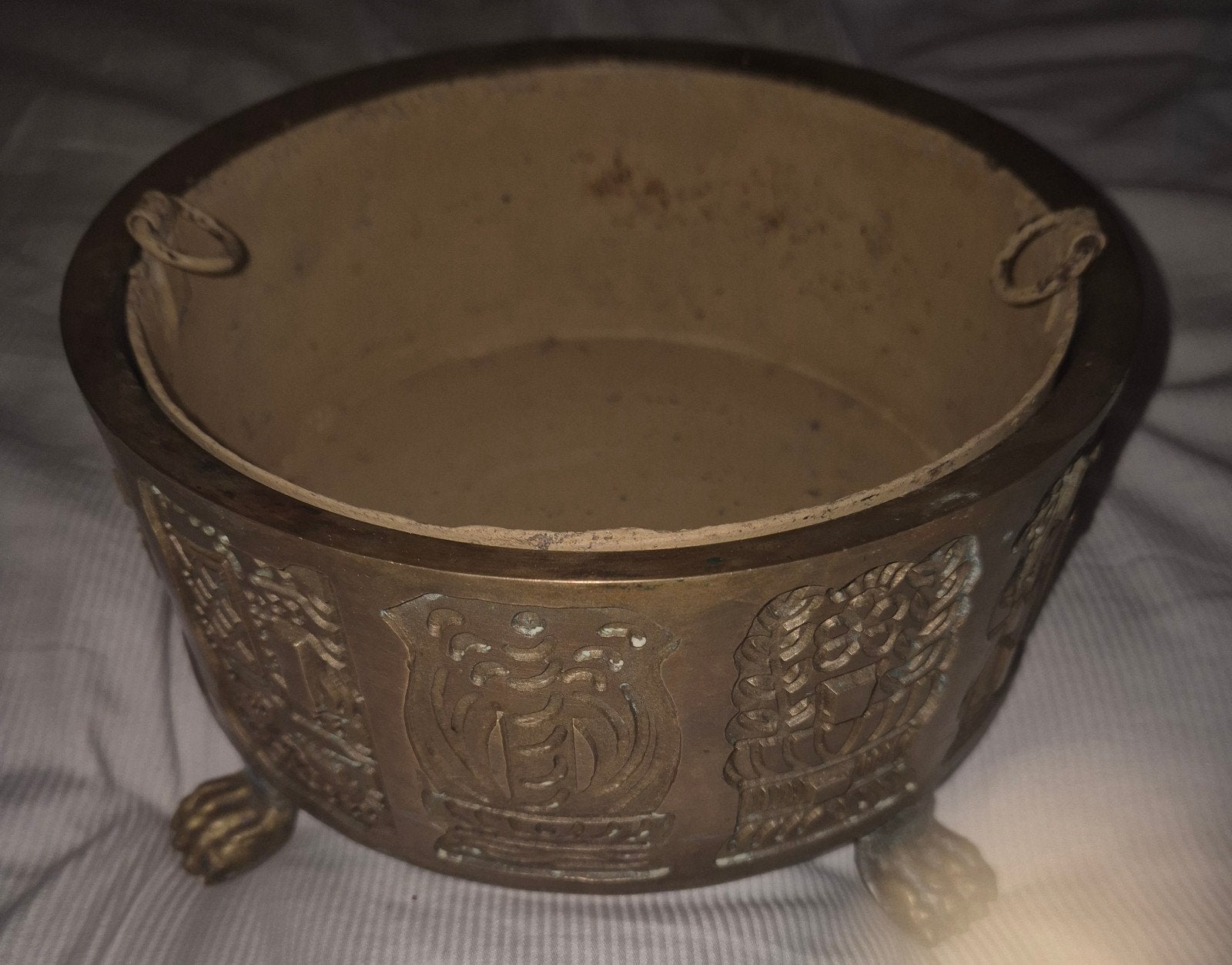 ANTIEKE SPECULAASROL BLOEMPOT UNIEK MET TIJGERPOOTJES, Ophalen, Kunststof, Rond, Balkon