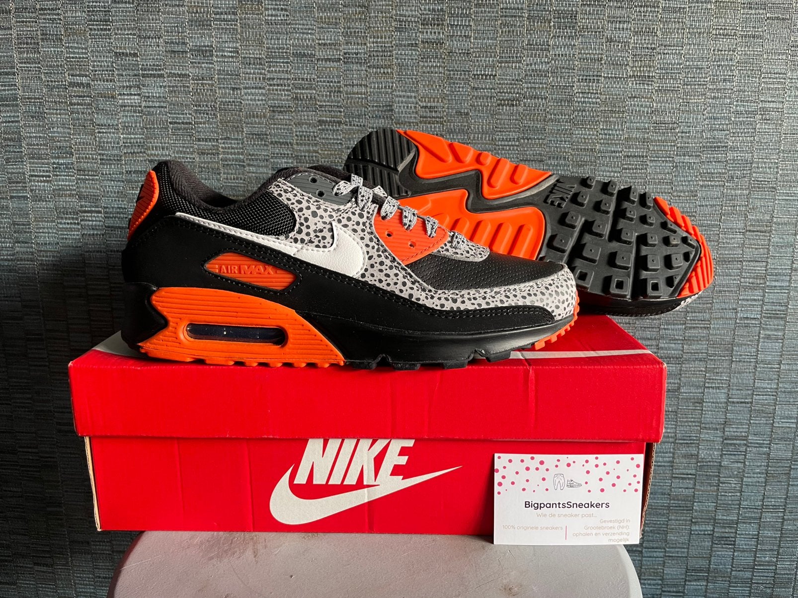 Nike Air Max 90 EU 41 Safari (2020) Black White Orange, Zwart, Nieuw, Ophalen of Verzenden, Sneakers of Gympen