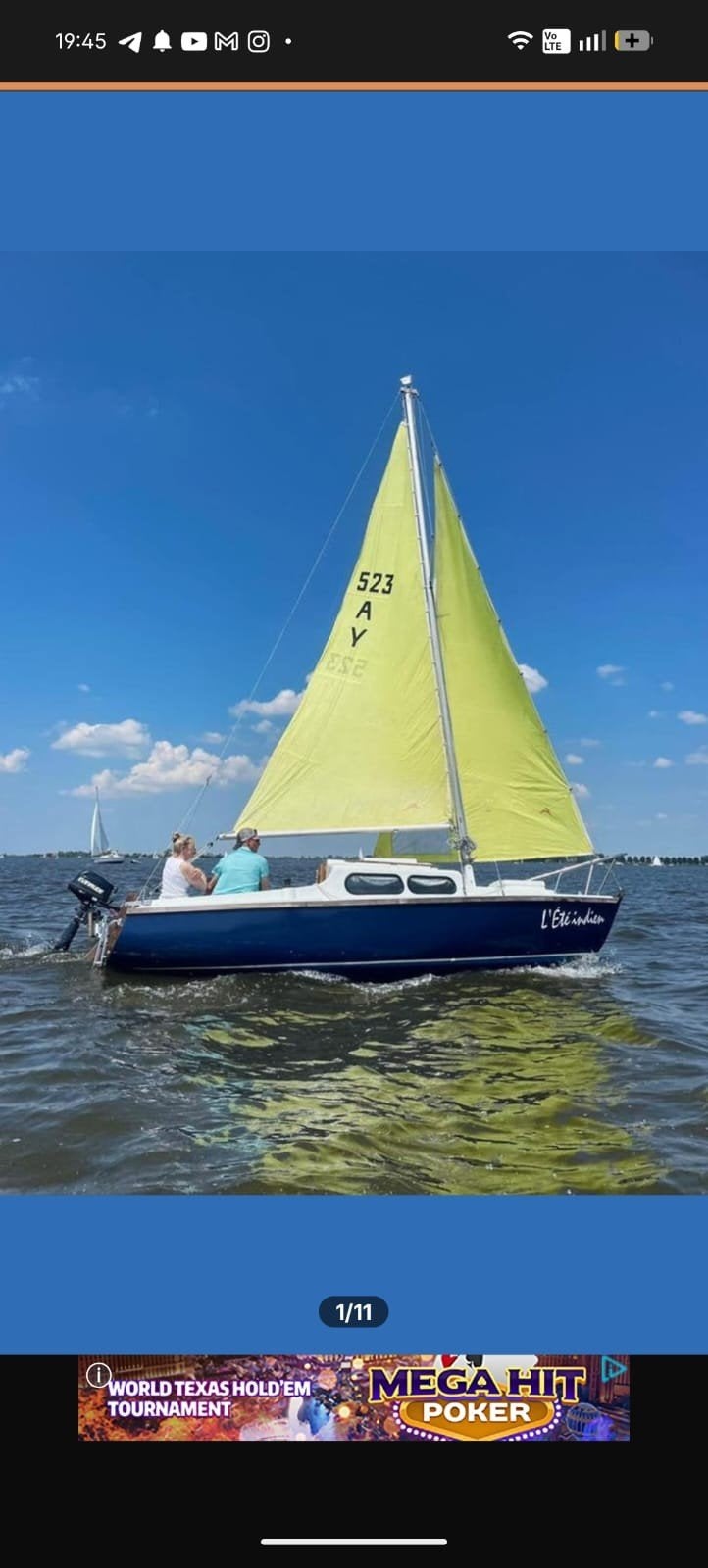 Complete Mast+Geel zeil. eventueel met:Hurley 19 Kim kieler, Ophalen, Gebruikt, Overige typen, 15 tot 30 m²
