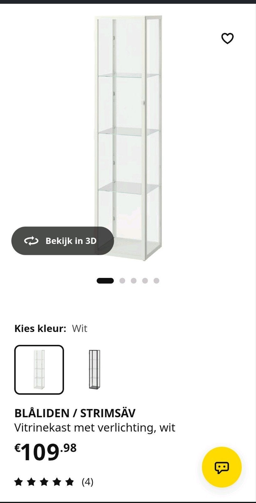 Nieuw in verpakking: IKEA Vitrinekast met verlichting, wit, Huis en Inrichting, Ophalen, Met plank(en), Nieuw, 50 tot 100 cm