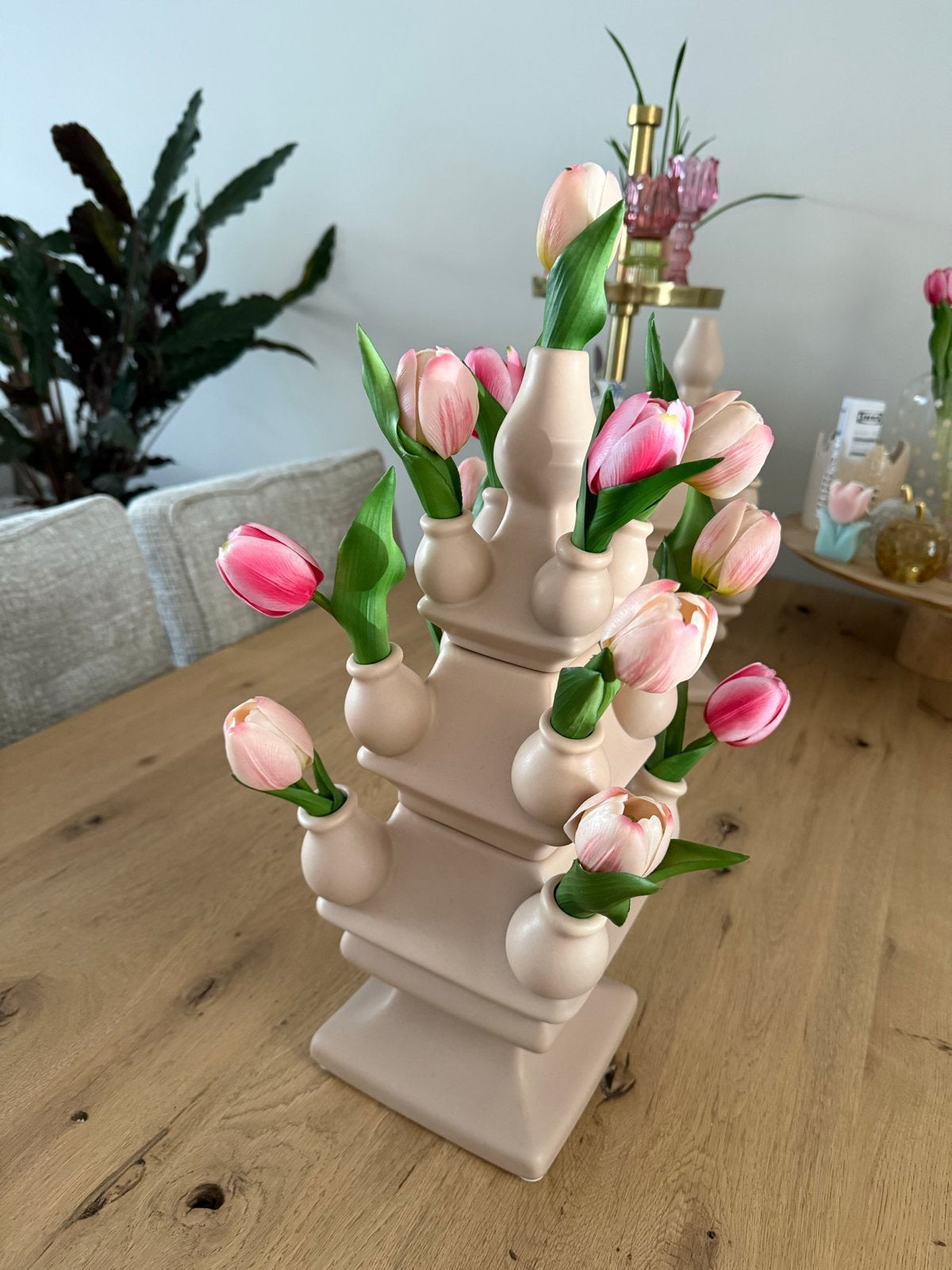 Heinen Delfts Blauw Tulpenvaas Roze, Ophalen of Verzenden