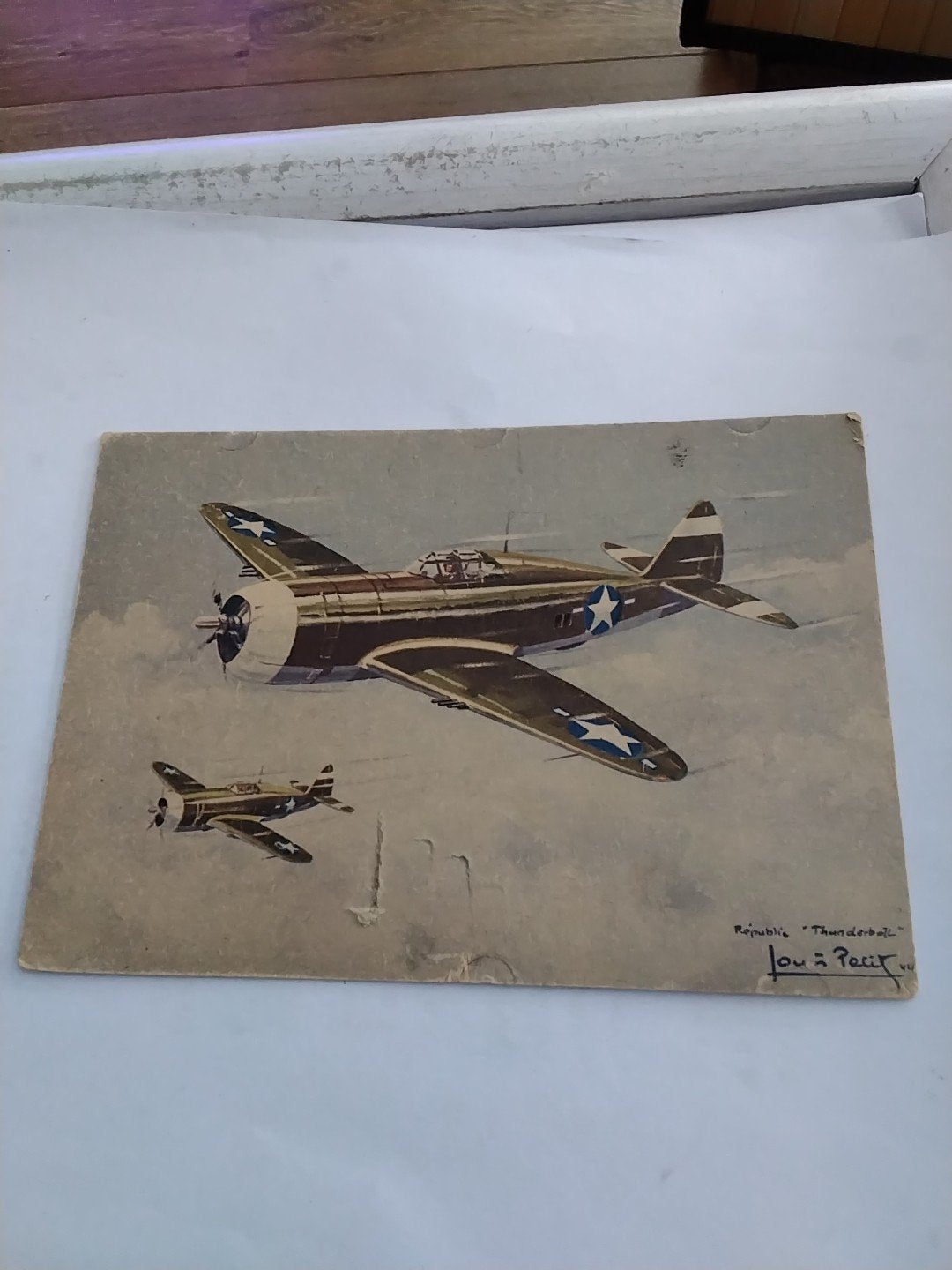 Vintage Prent: Republic P-47 Thunderbolt Vliegtuig, Verzamelen, Ophalen of Verzenden