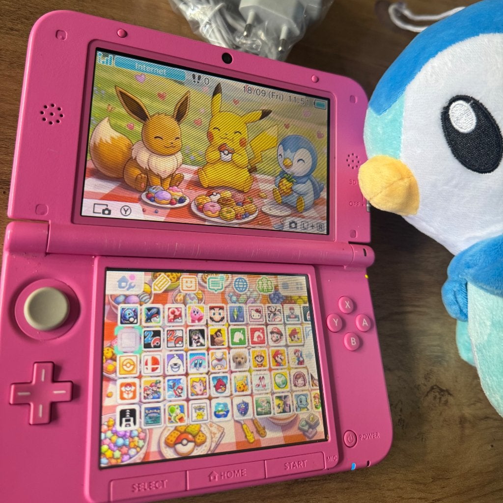 Nintendo 3DS XL Roze 64 GB Games + Piplup Knuffel, Spelcomputers en Games, 3DS XL, Ophalen of Verzenden, Roze, Gebruikt