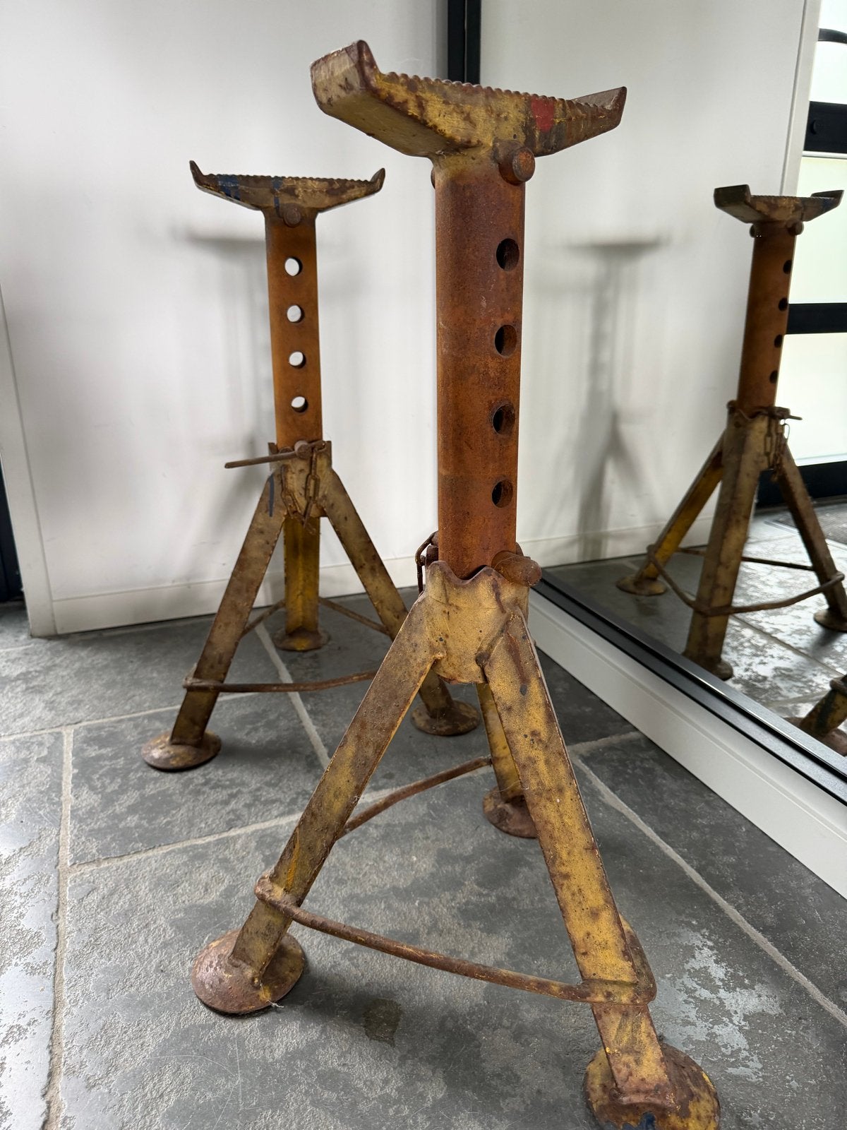 Vintage industriële assteunen, 45-70cm hoog, Auto diversen, Autogereedschap, Ophalen, Gebruikt