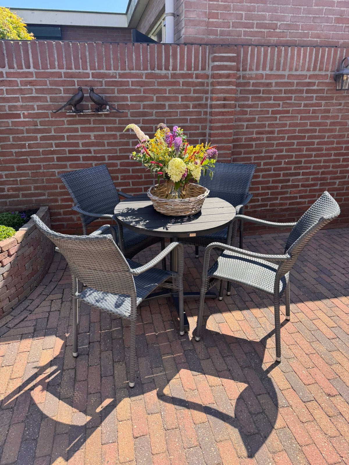 Tuinset ronde tafel met 4 stoelen, Tuin en Terras, Ophalen, 4 zitplaatsen, Zo goed als nieuw, Wicker