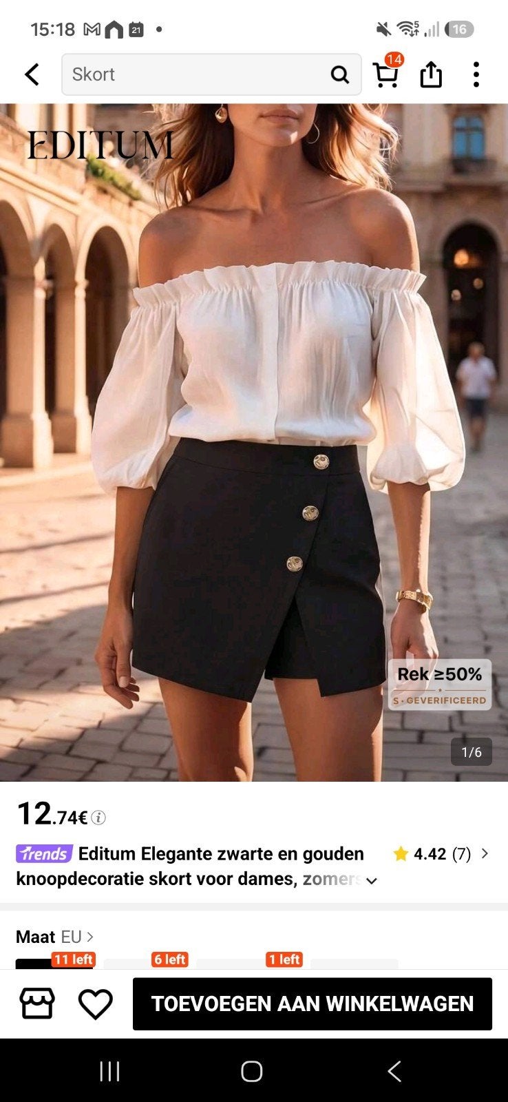 Zwarte skort met gouden knopen (shein), Ophalen, Zwart, Maat 42/44 (L), Boven de knie