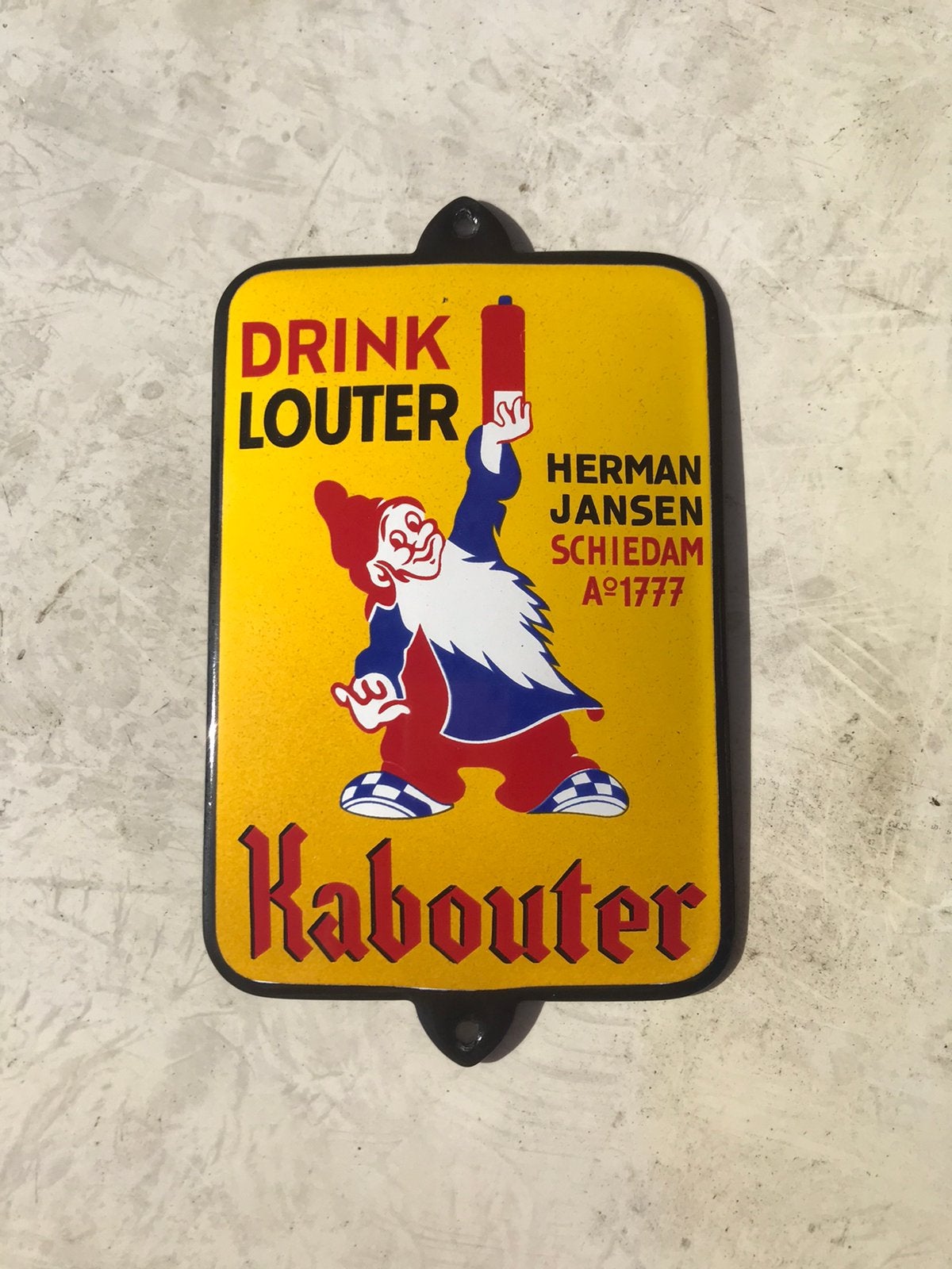 Louter Kabouter emaille reclame bordje, Verzamelen, Ophalen of Verzenden, Gebruikt, Reclamebord